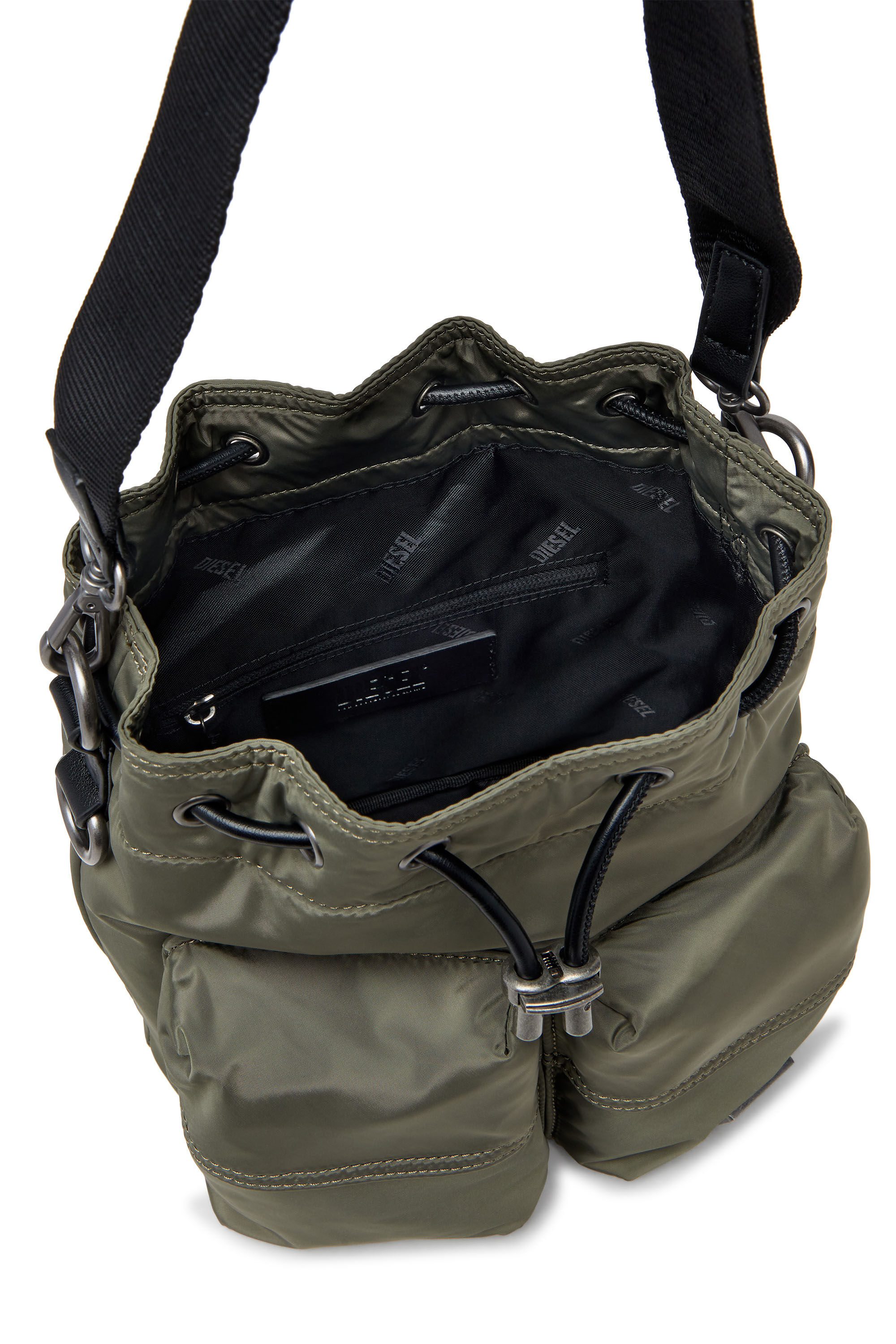 Diesel - MULTI-PKTS BUCKET X, Unisex's Multi-Pkts-Multipocket bucket bag in utilitarian shell in Military Green - 2