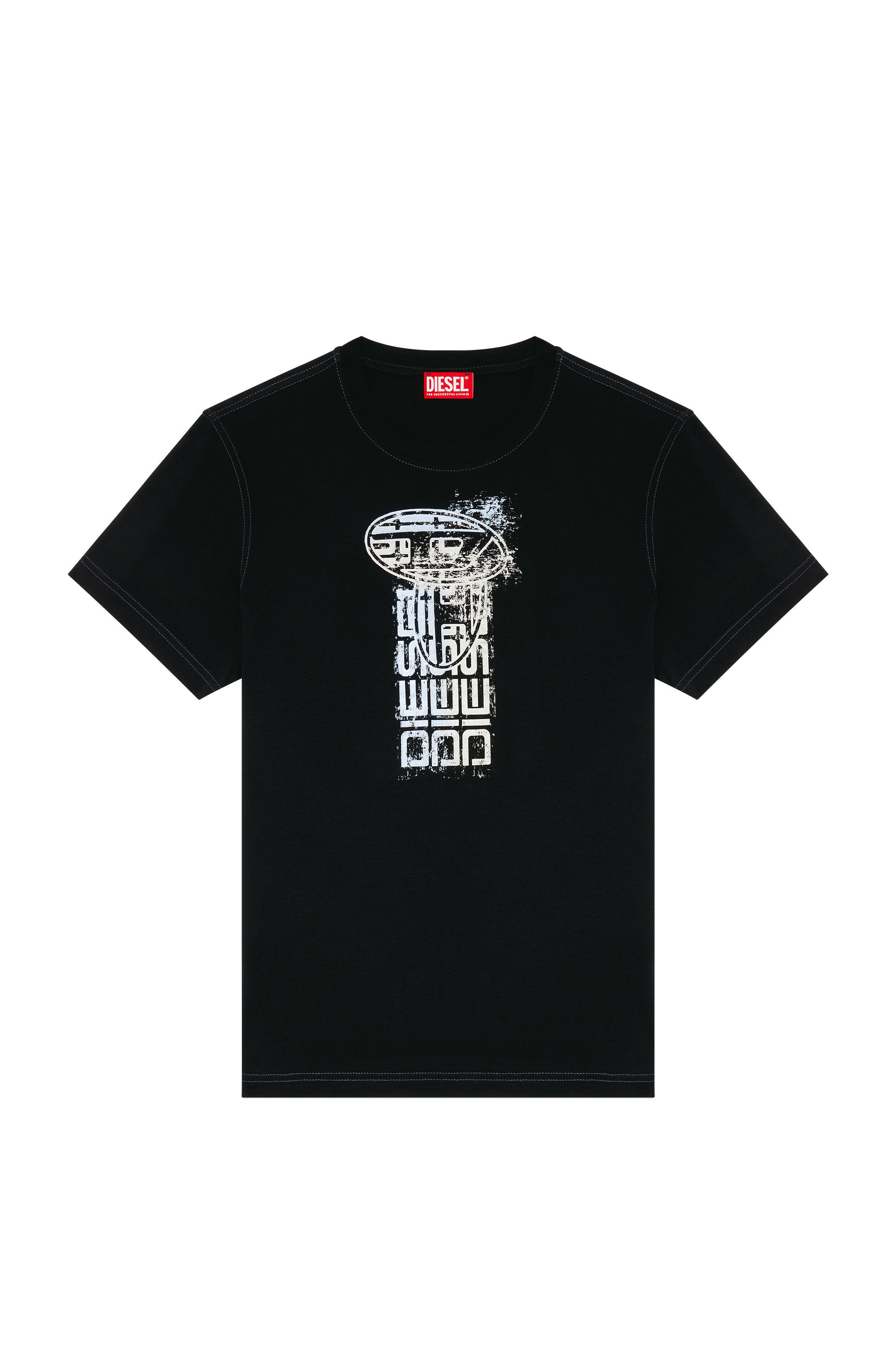 Men's graphic T-shirt with metallic logos | Black | Diesel
