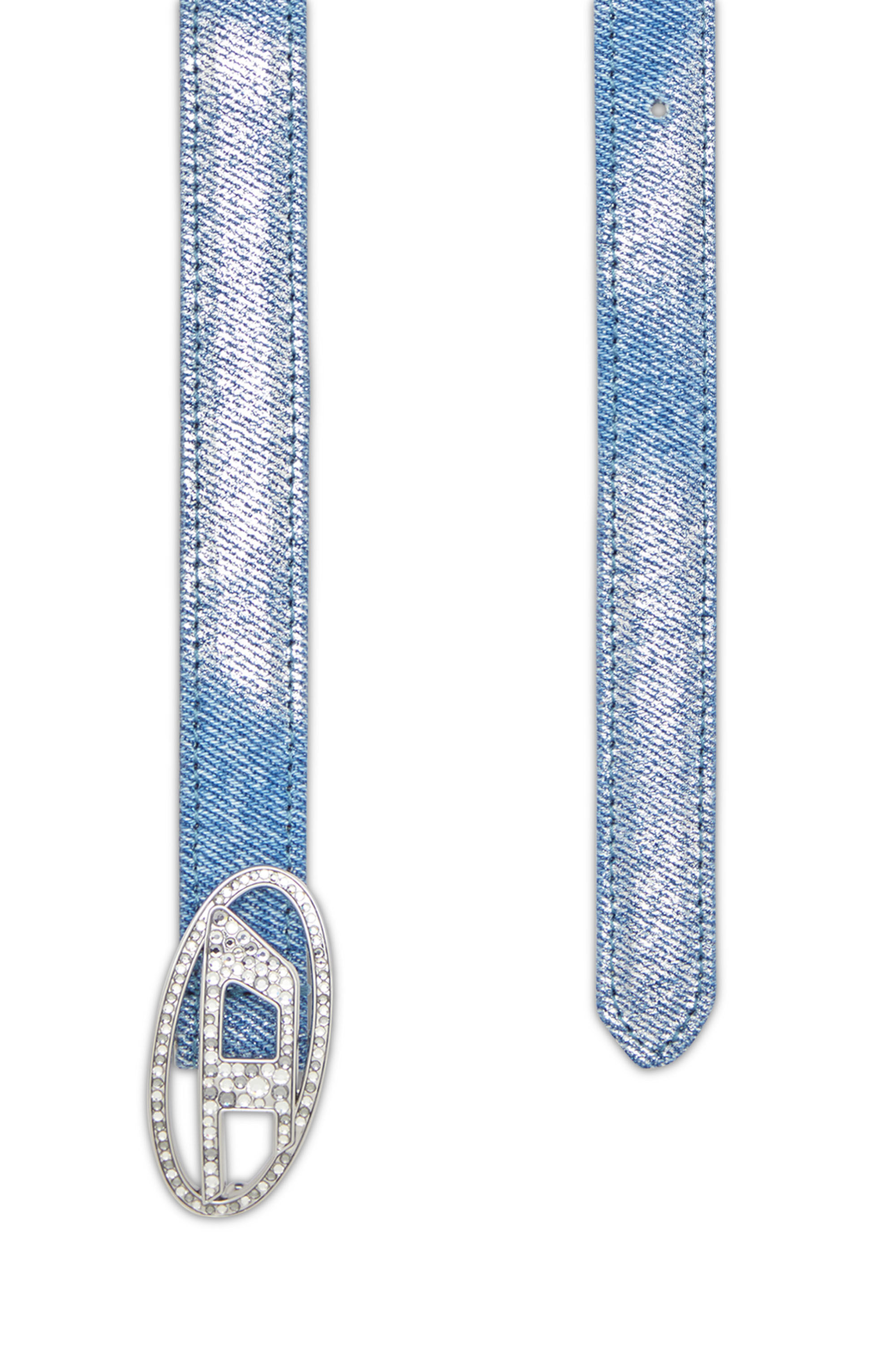 Women's Slim belt in foiled denim and leather | Blue | Diesel Women's Slim belt in foiled denim and leather | Blue | Diesel