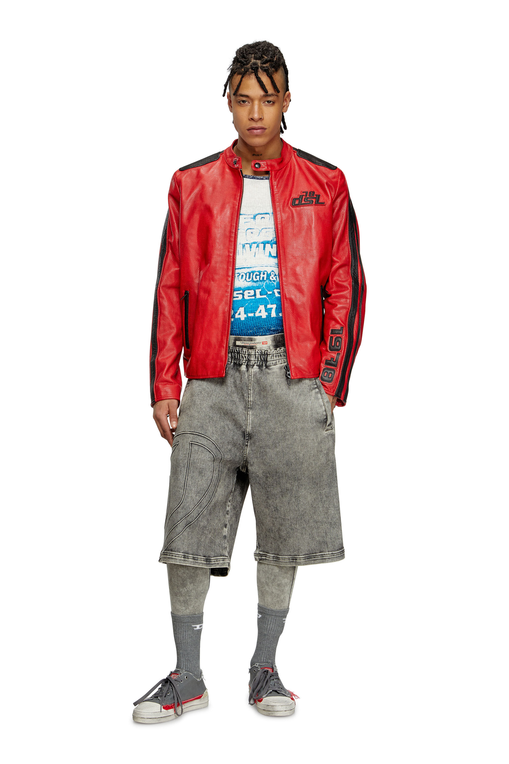 Women's Biker jacket in perforated leather | Red | Diesel