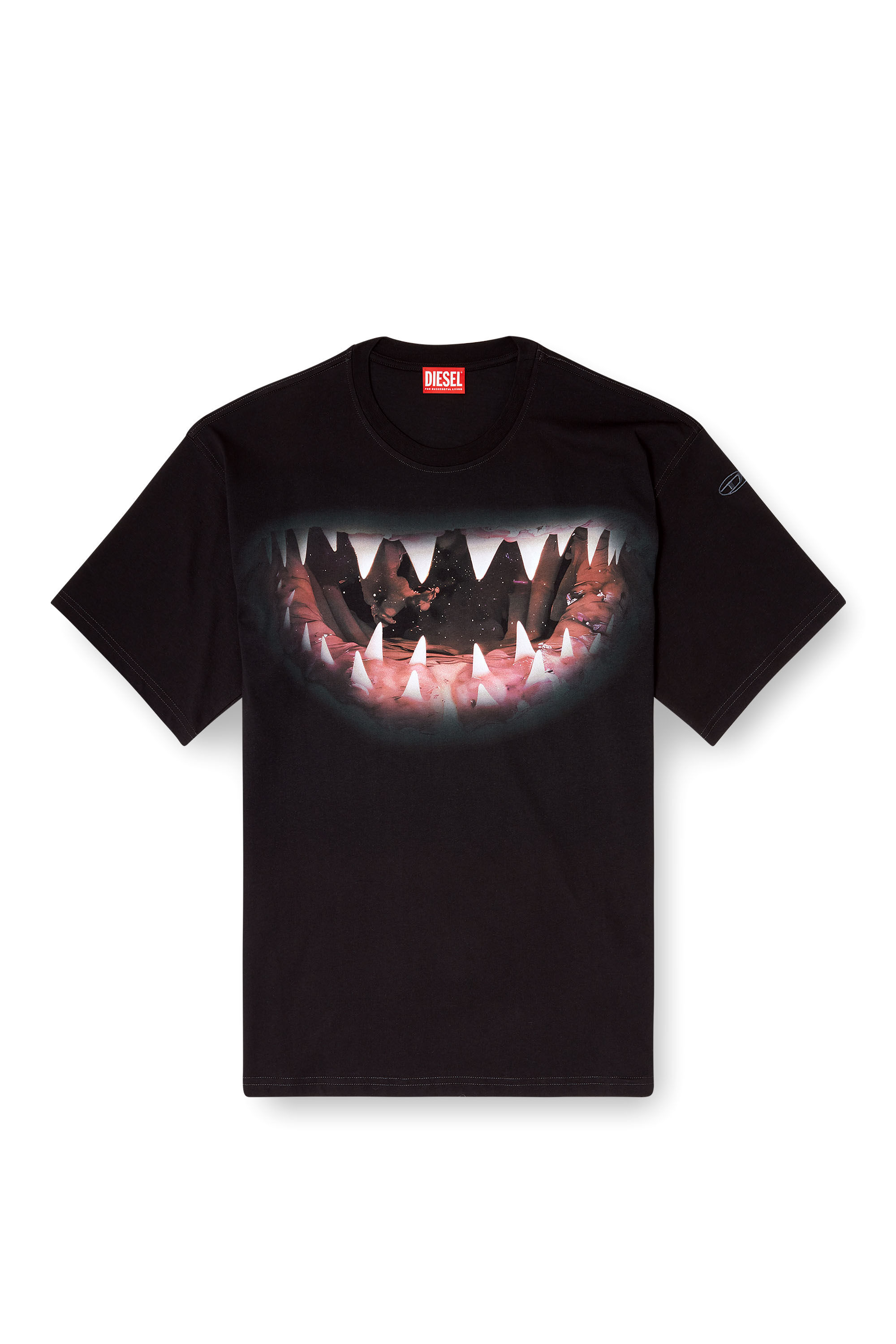 Diesel - T-BOXT-T21, Camiseta de algodón con estampado de boca de tiburón Hombre in Negro - 2