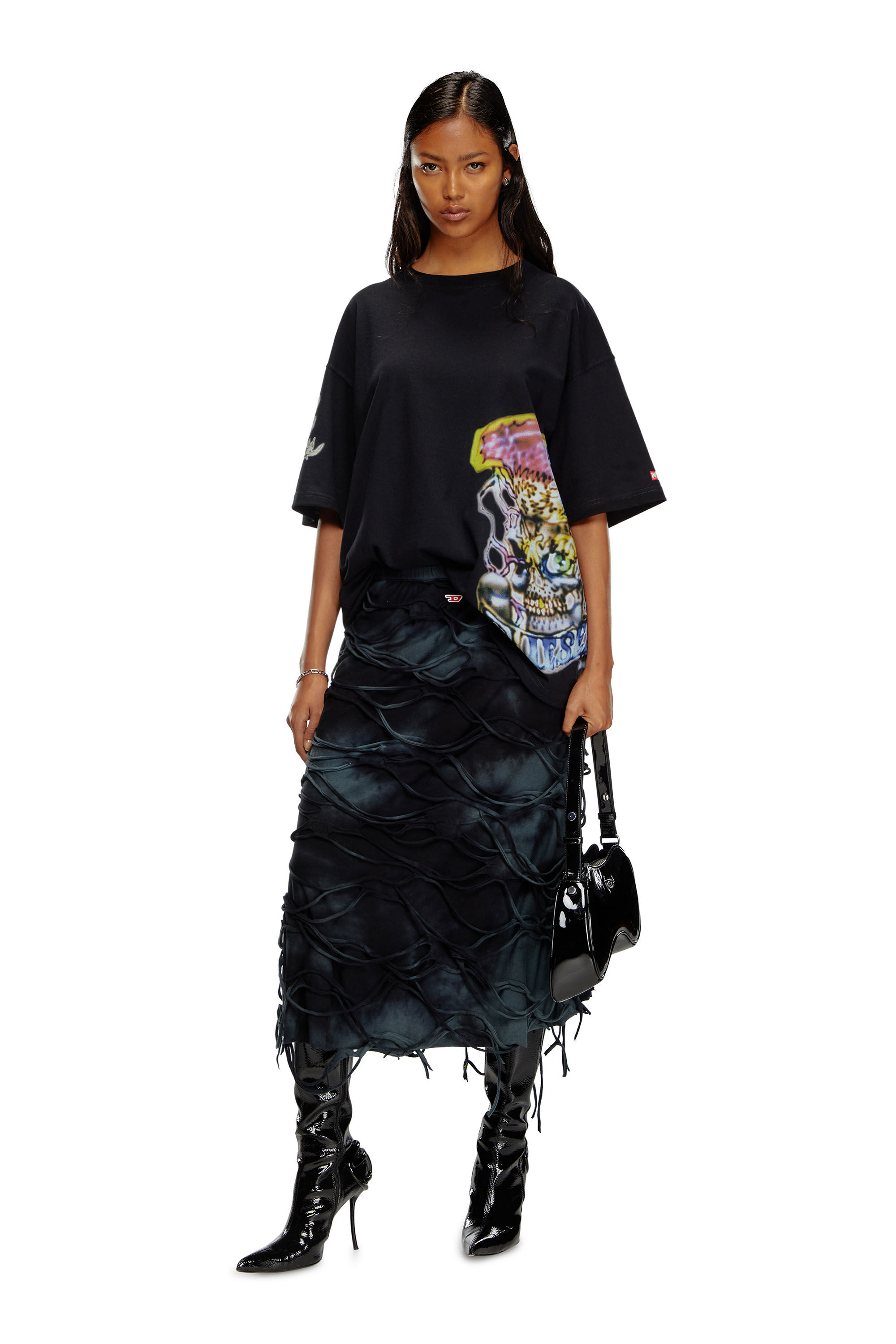 Women's Midi skirt with floating strands | Black | Diesel