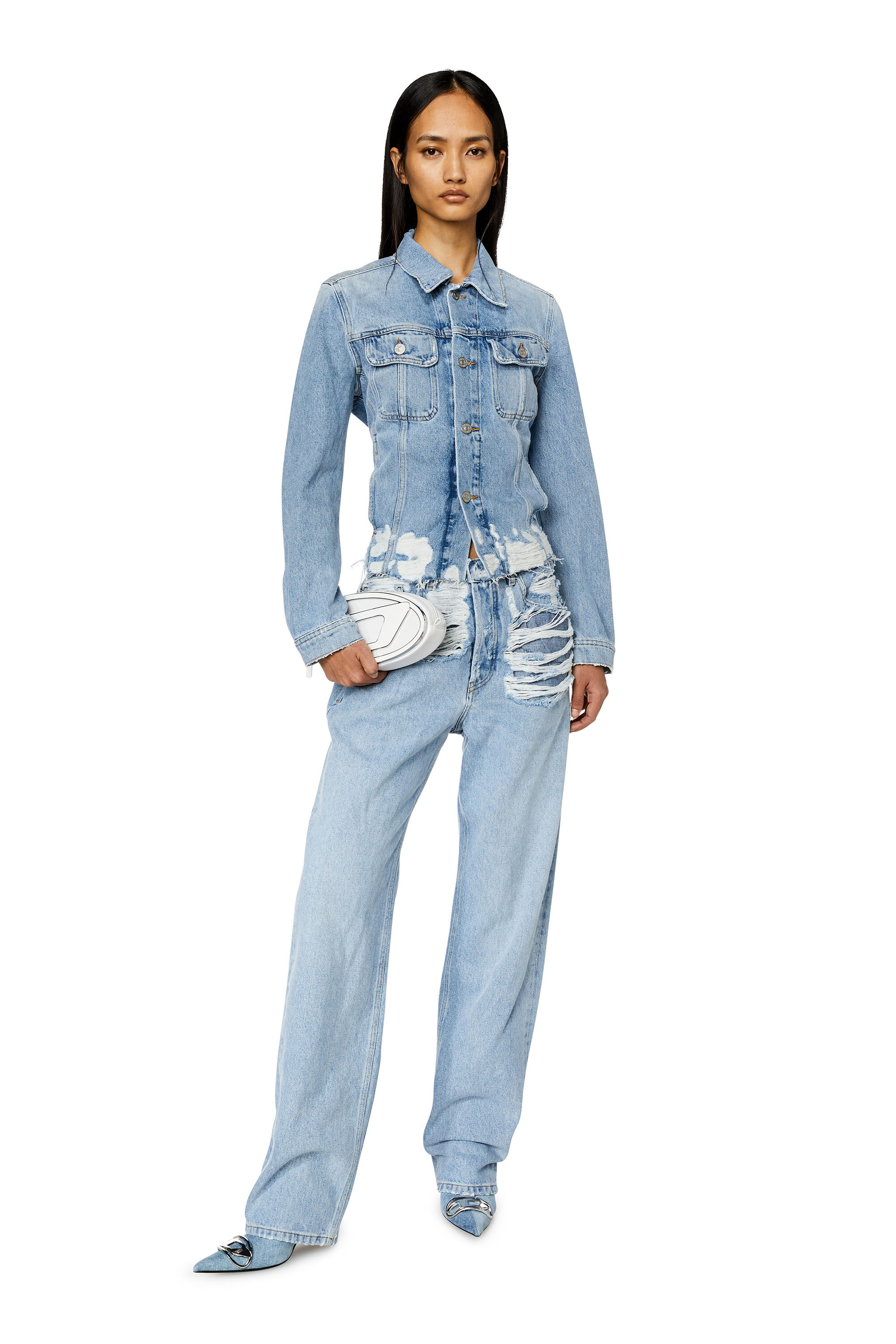 Diesel - DE-BONNY-S3, Chaqueta trucker en denim roto Mujer in Azul marino - 1