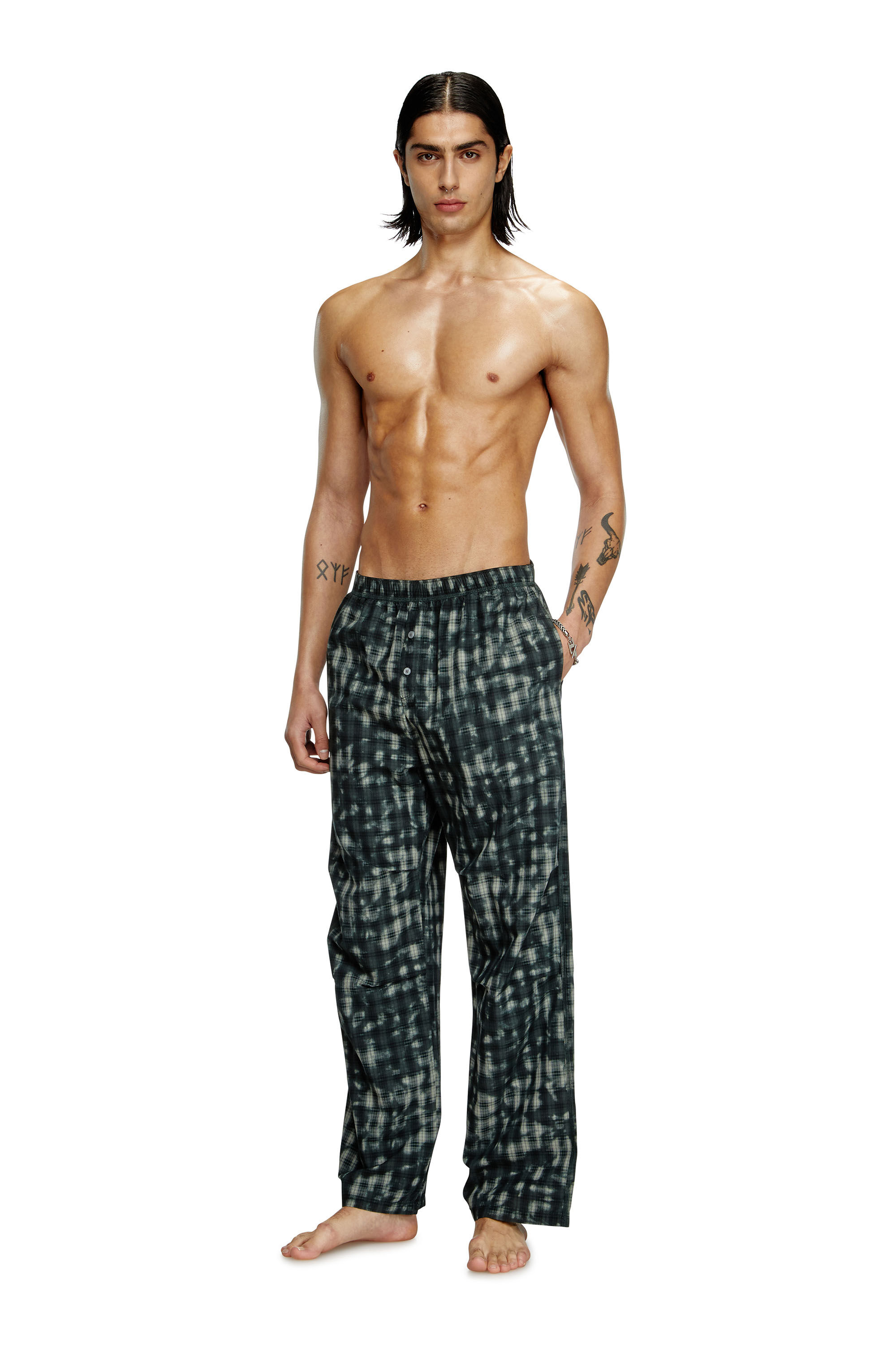 Diesel - VINCE-UTLT, Unisex's Pyjama bottoms with check print in Dark Green - 3