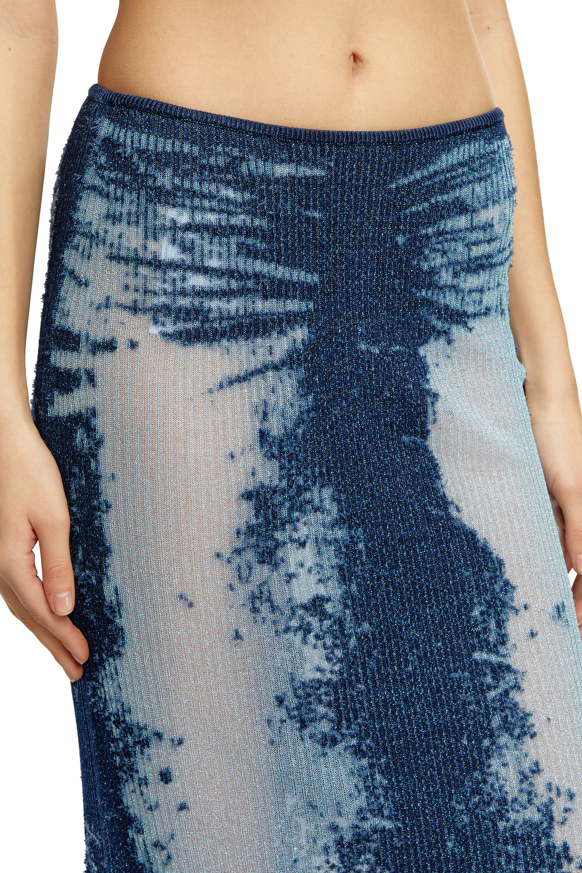 Women's Midi skirt in devoré metallic knit | Blue | Diesel