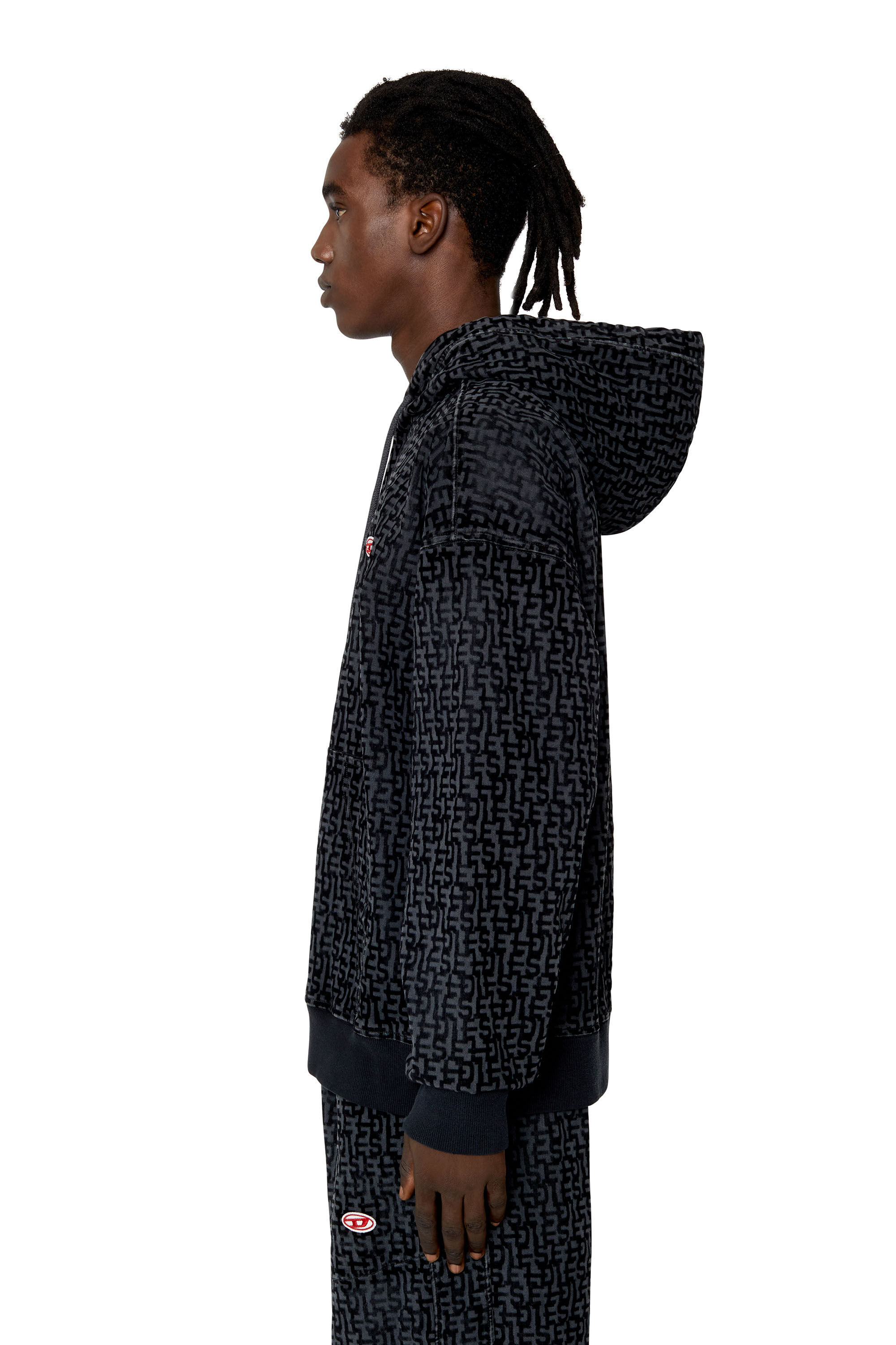 Diesel - D-UM-RIB TRACK DENIM HOODIE, Black/Dark grey - Image 6