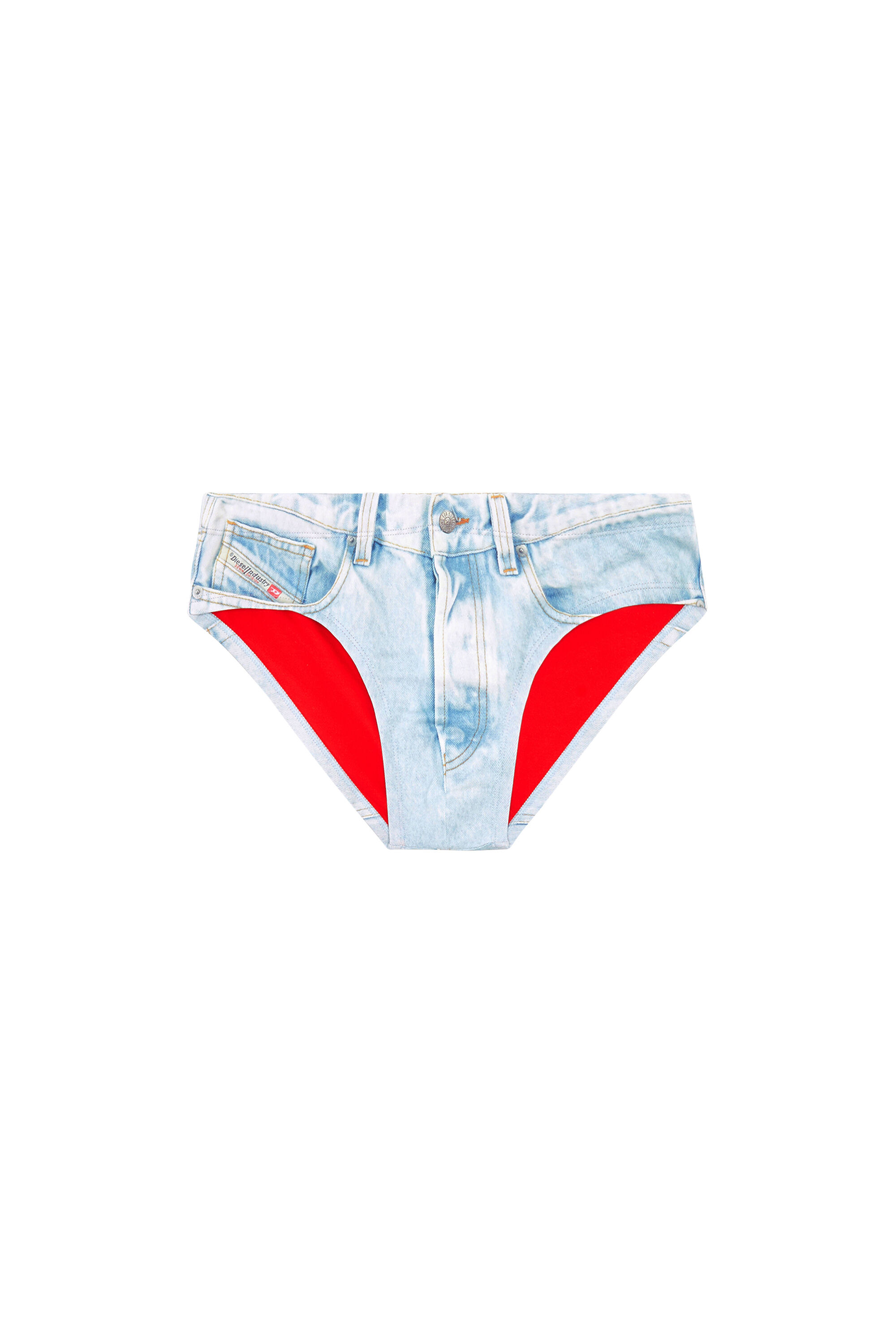 Diesel - BMBR-ALFIE, Man's Swim briefs with denim trompe l'oeil in Light Blue - 5