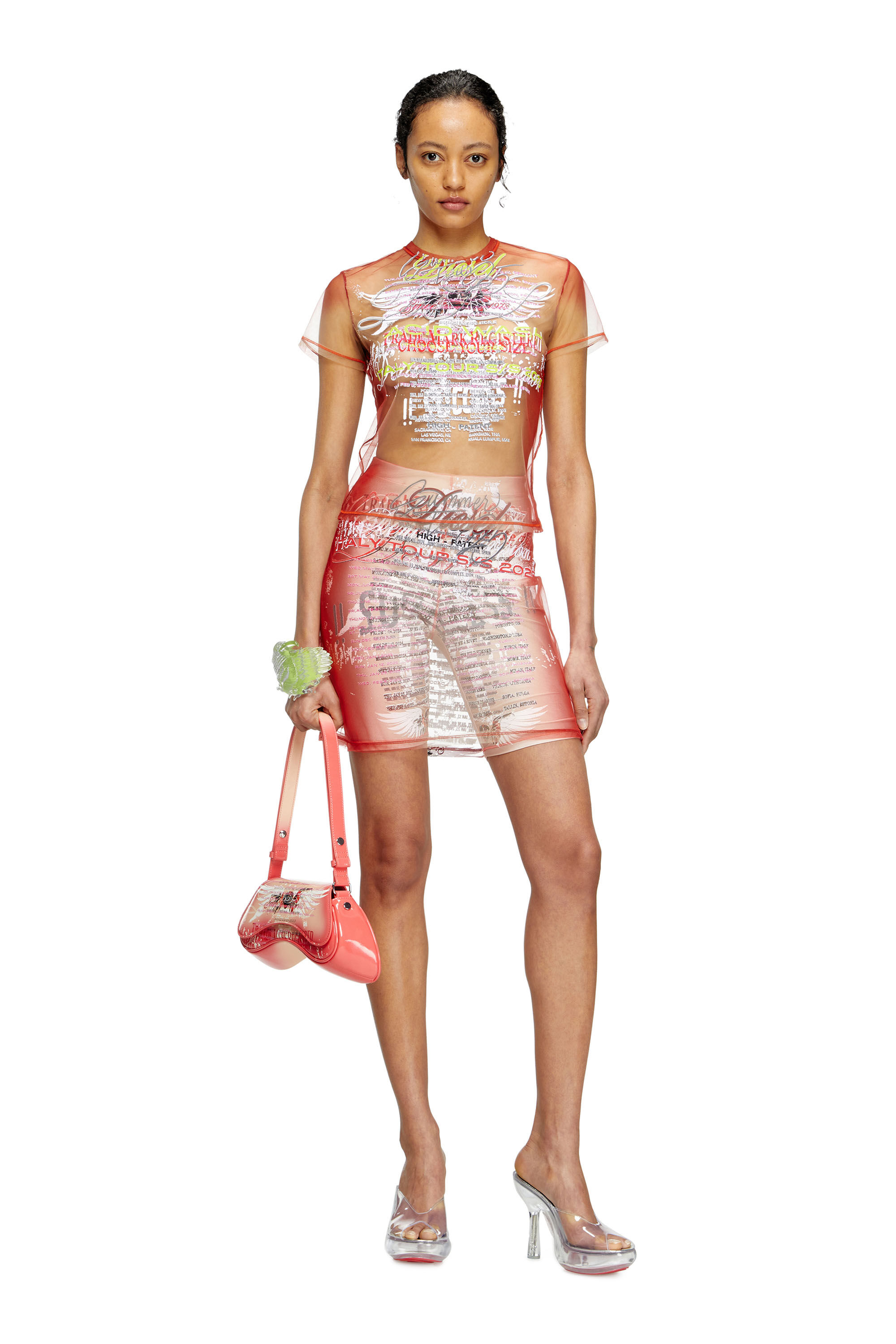 Diesel - O-LYMPIAC, Falda con estampado de letras de canciones a capas Mujer in Rosa - 1