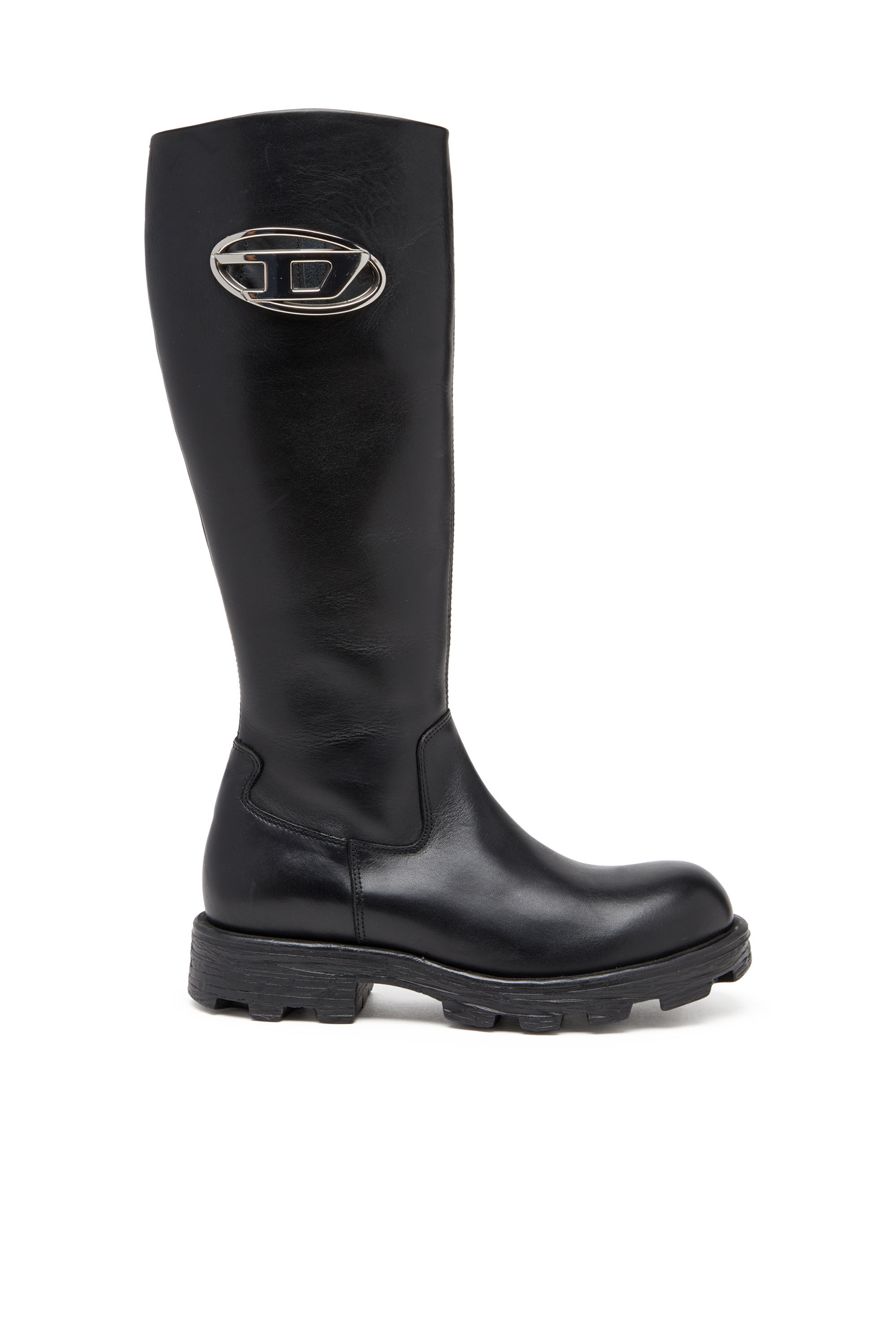 Women s D Hammer Leather knee high boots Black Diesel