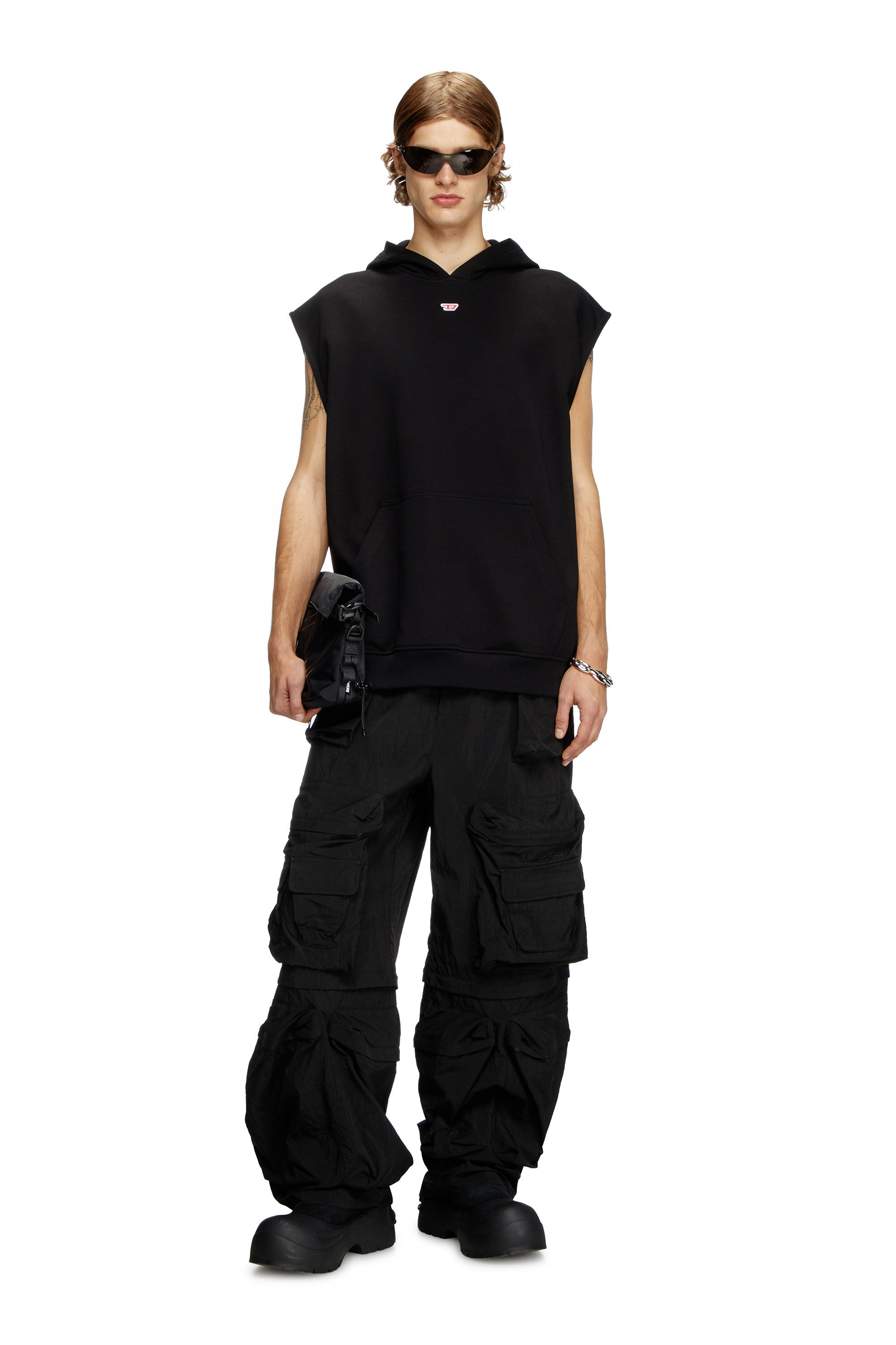 Men's Sleeveless hoodie with D logo | Black | Diesel Men's Sleeveless hoodie with D logo | Black | Diesel