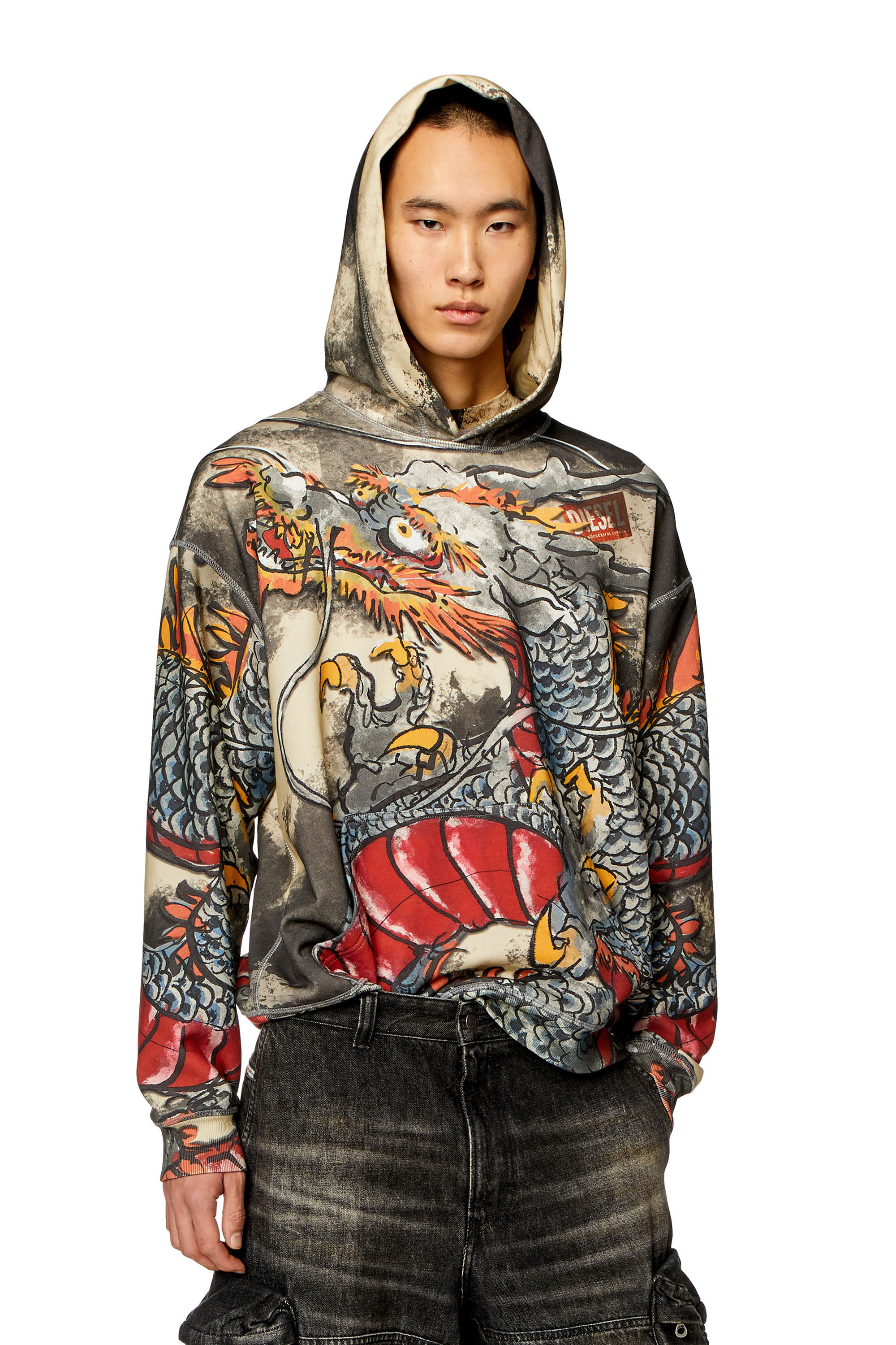Women s Hoodie with Dragon print Multicolor Diesel