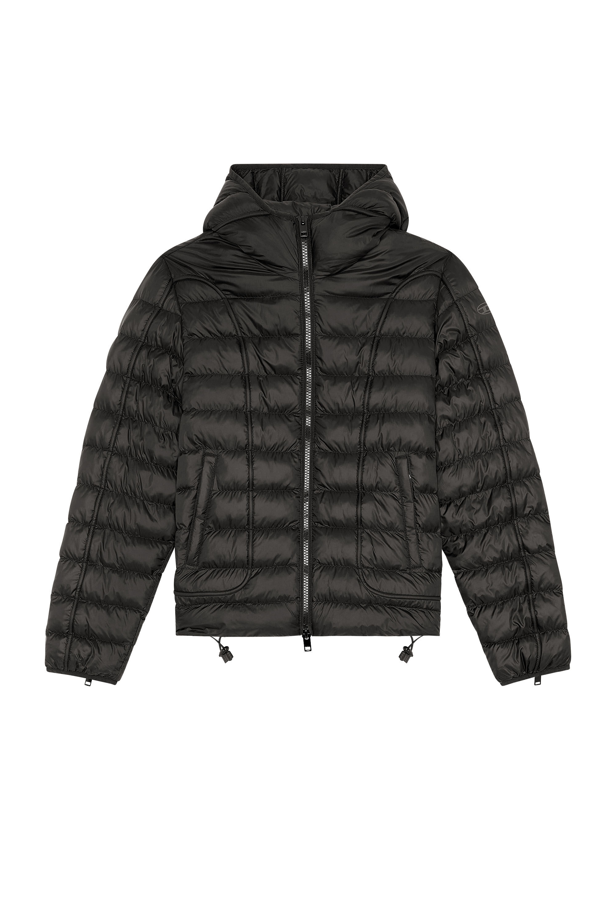 Men's Hooded nylon puffer jacket with piping | Black | Diesel