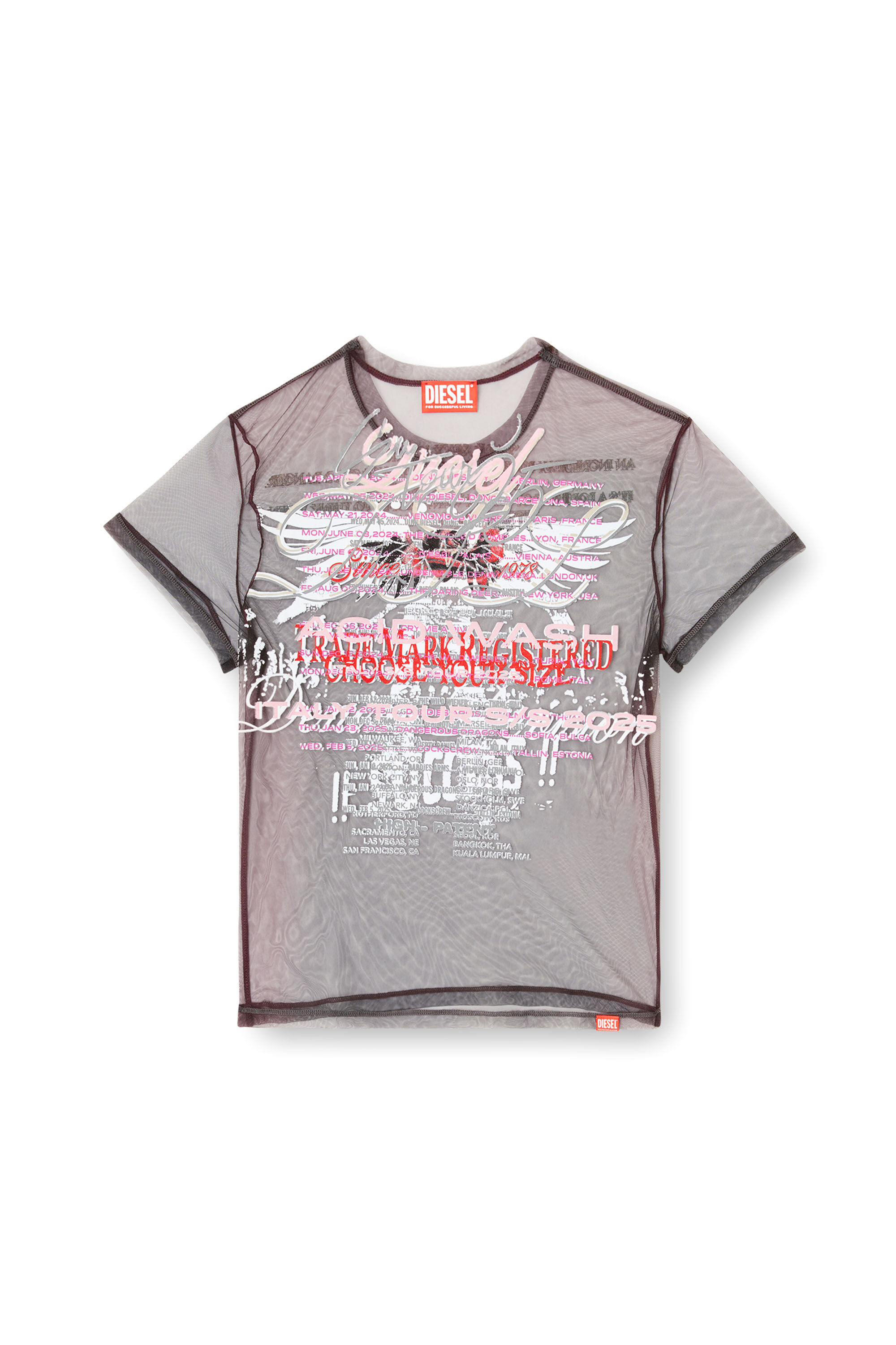 Diesel - T-YRAC, Top transparente con estampado de letras de canciones Mujer in Negro - 2