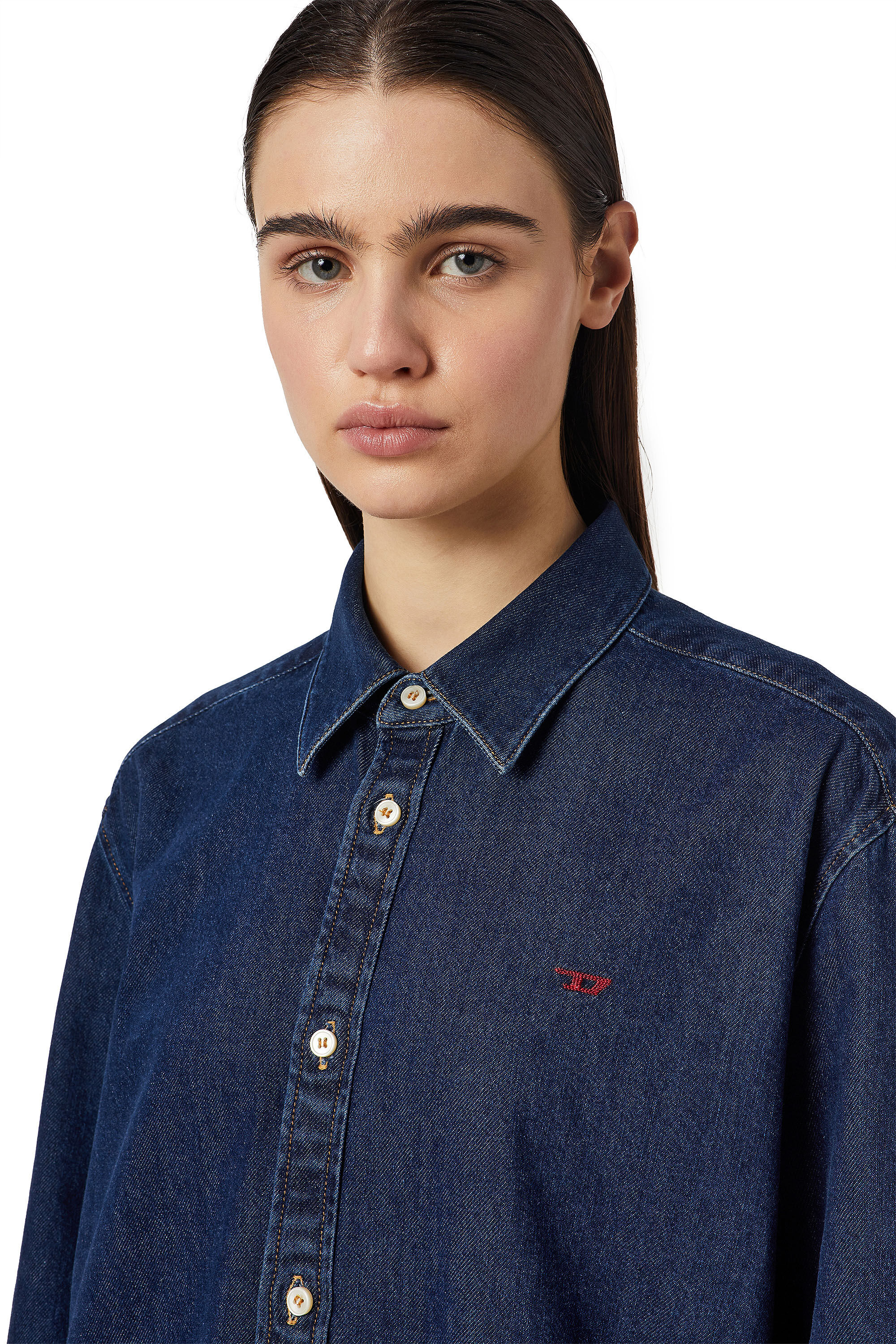Diesel - DE-BLEX SHIRT DRESS, Woman's Shirt dress in denim in Dark Blue - 5