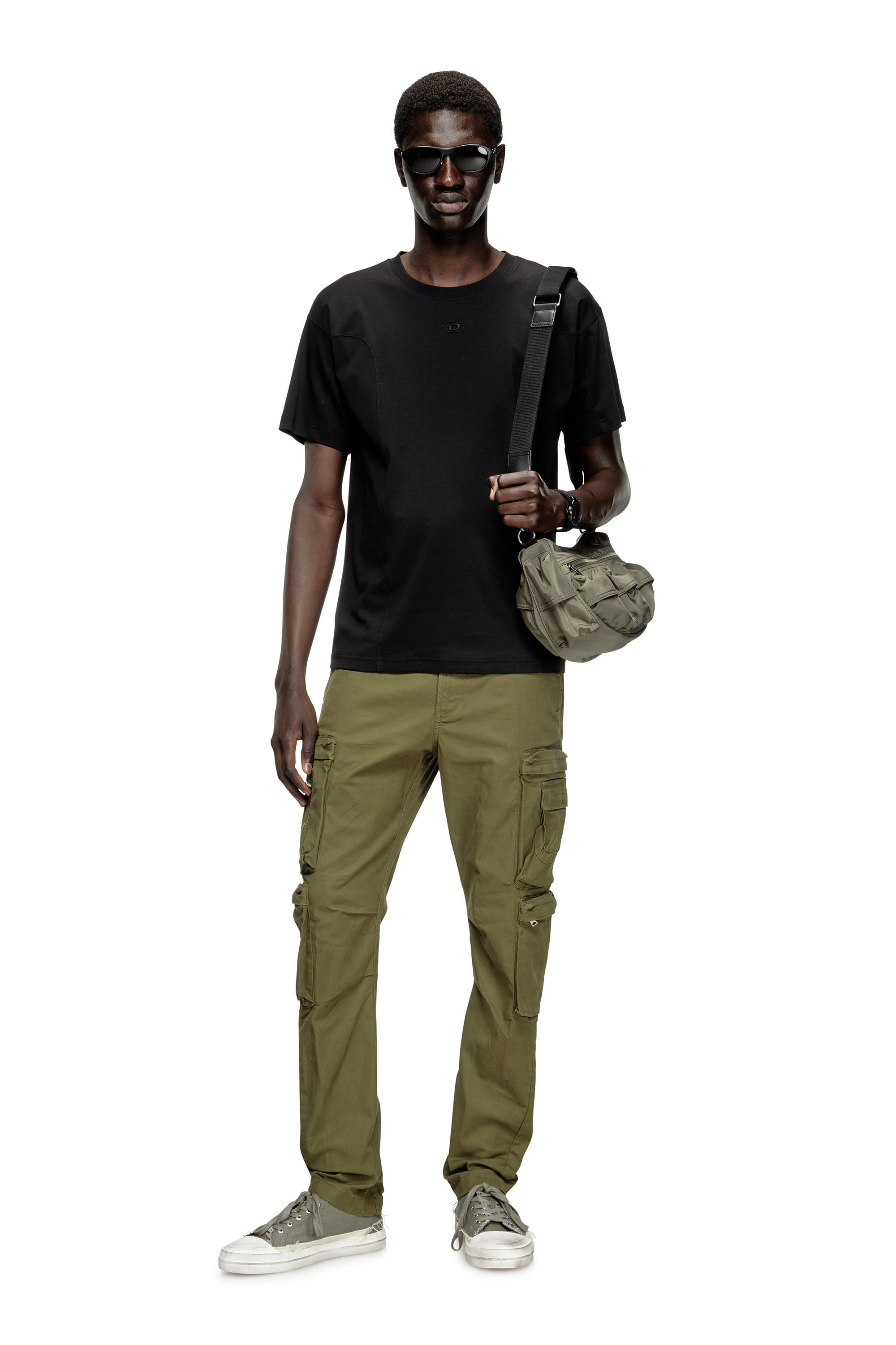 ★DIESEL★ T ELE Long Short Sleeve T-Shirt Black A128310WHAE Men's Short-sleeve T-shirt with panels | Black | Diesel