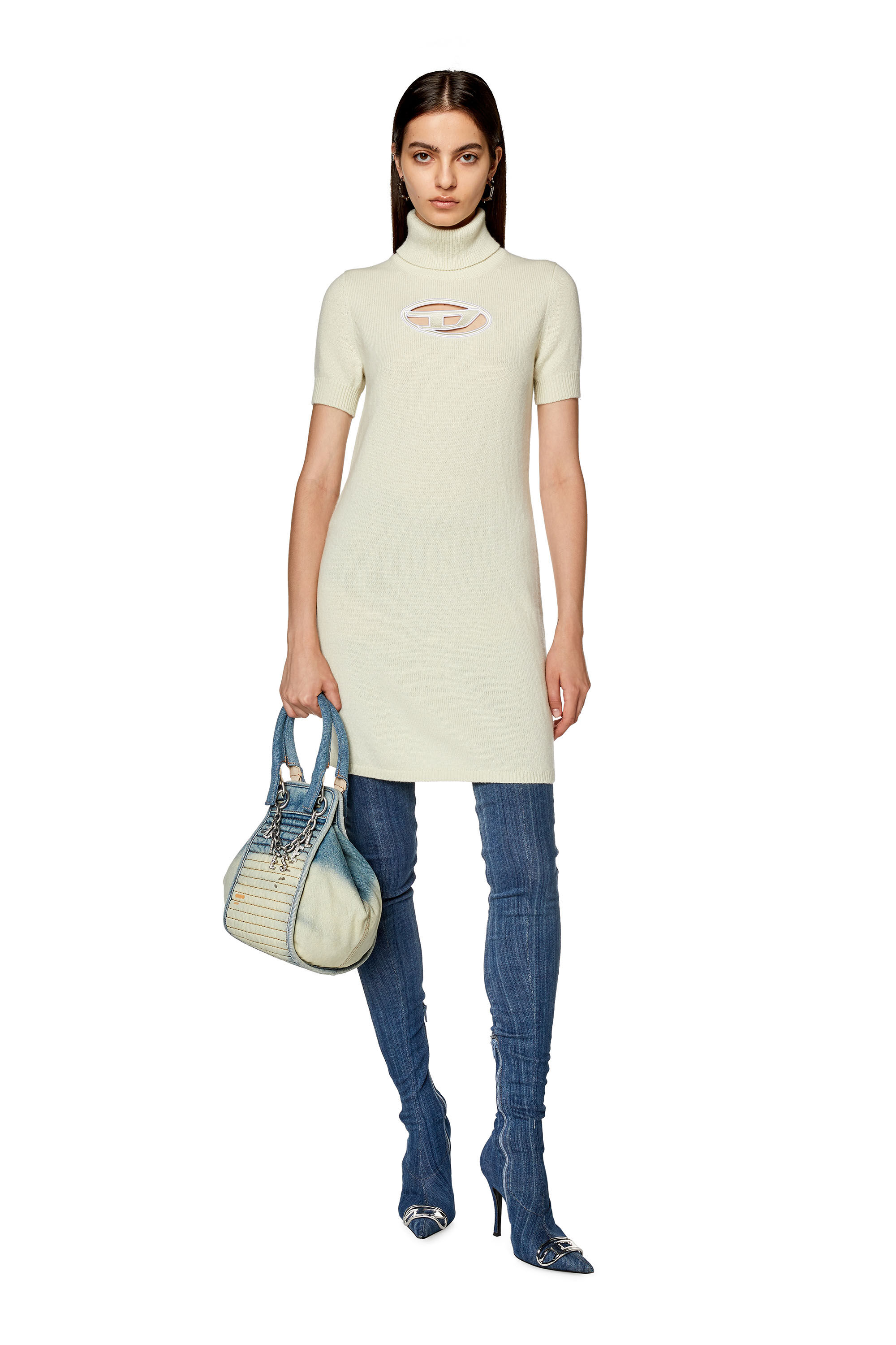 Women s Roll neck dress with oval D plaque Green Diesel