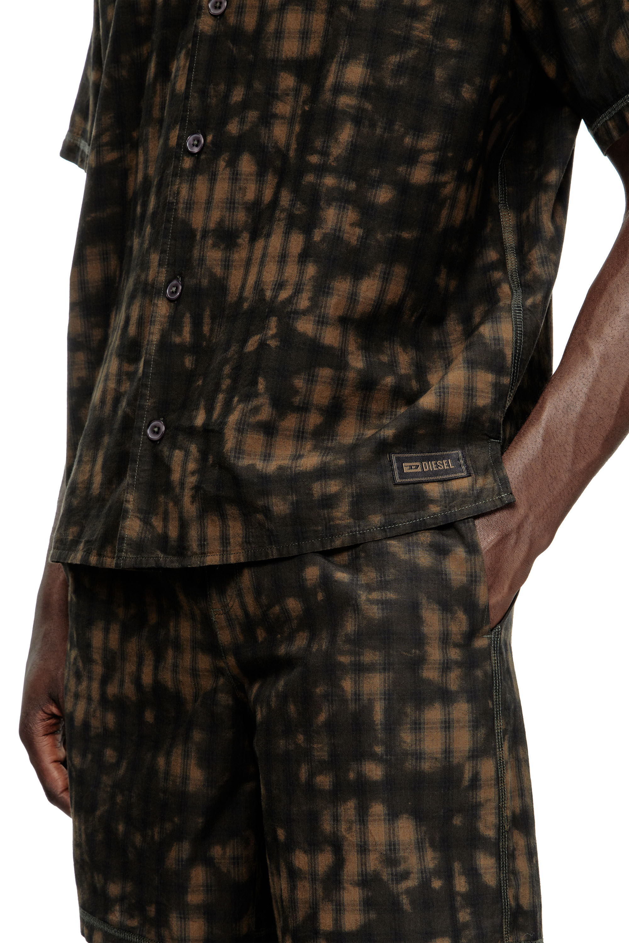 Diesel - SET-HORIEN-UTLT, Pijama corto en algodón con diseño de cuadros y nubes Hombre in Verde - 3