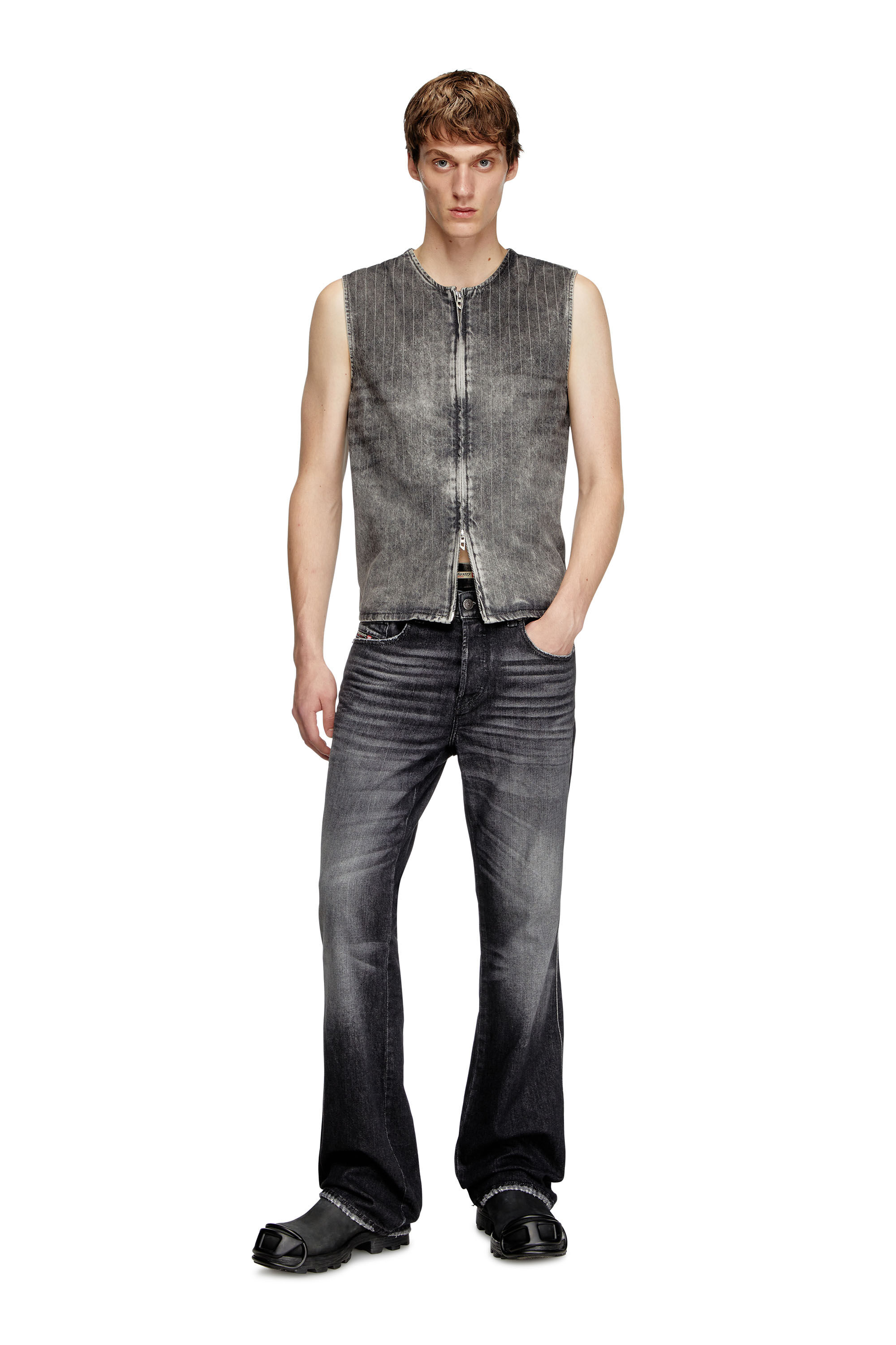 Diesel - D-SUND-S, Chaleco en denim a rayas finas de sastrería Unisex in Gris - 1