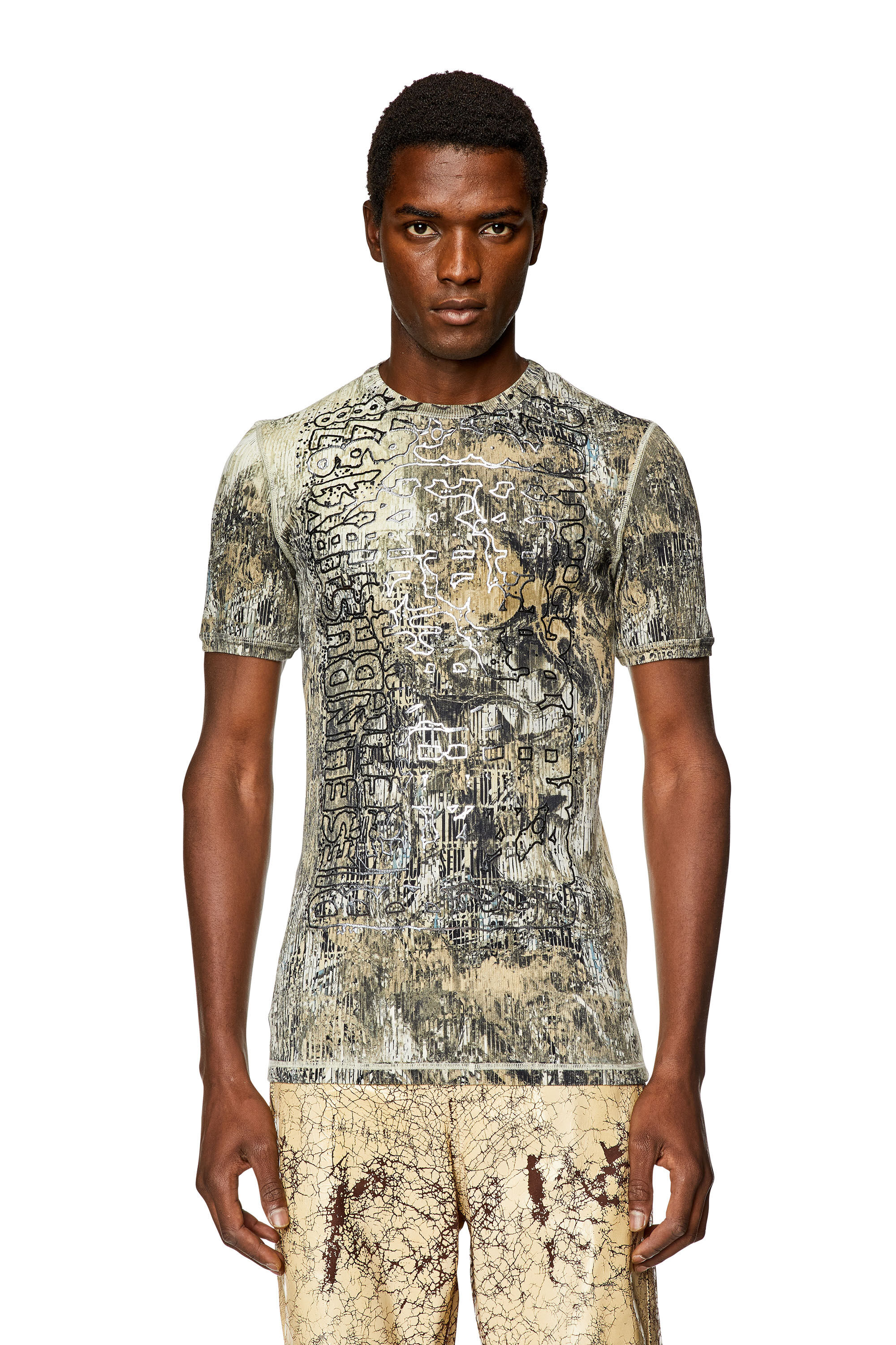 Men's Printed T-shirt with foiled logo artwork | Black | Diesel