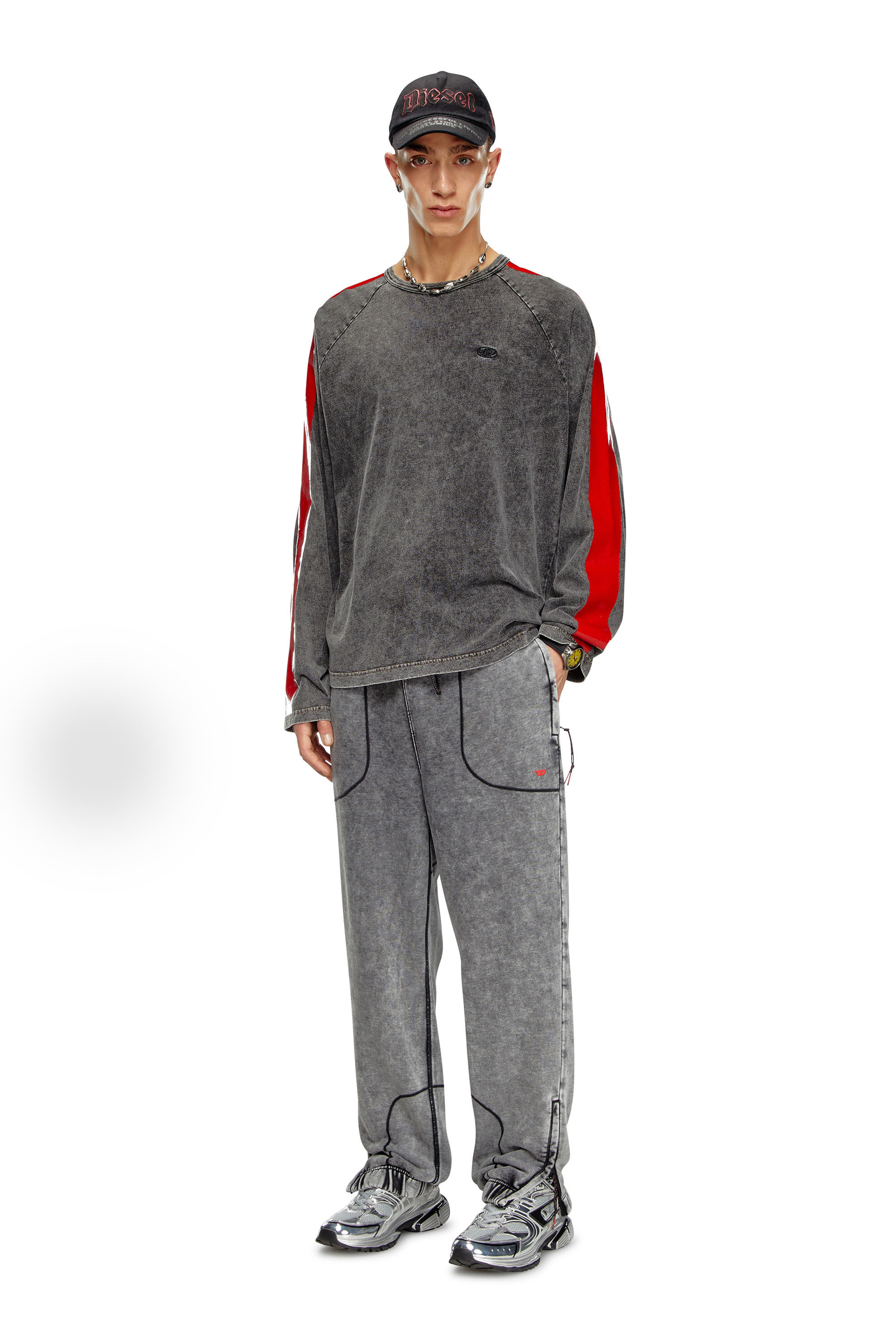 Diesel - T-REDROXT, Camiseta de manga larga con bandas brillantes Hombre in Negro - 1