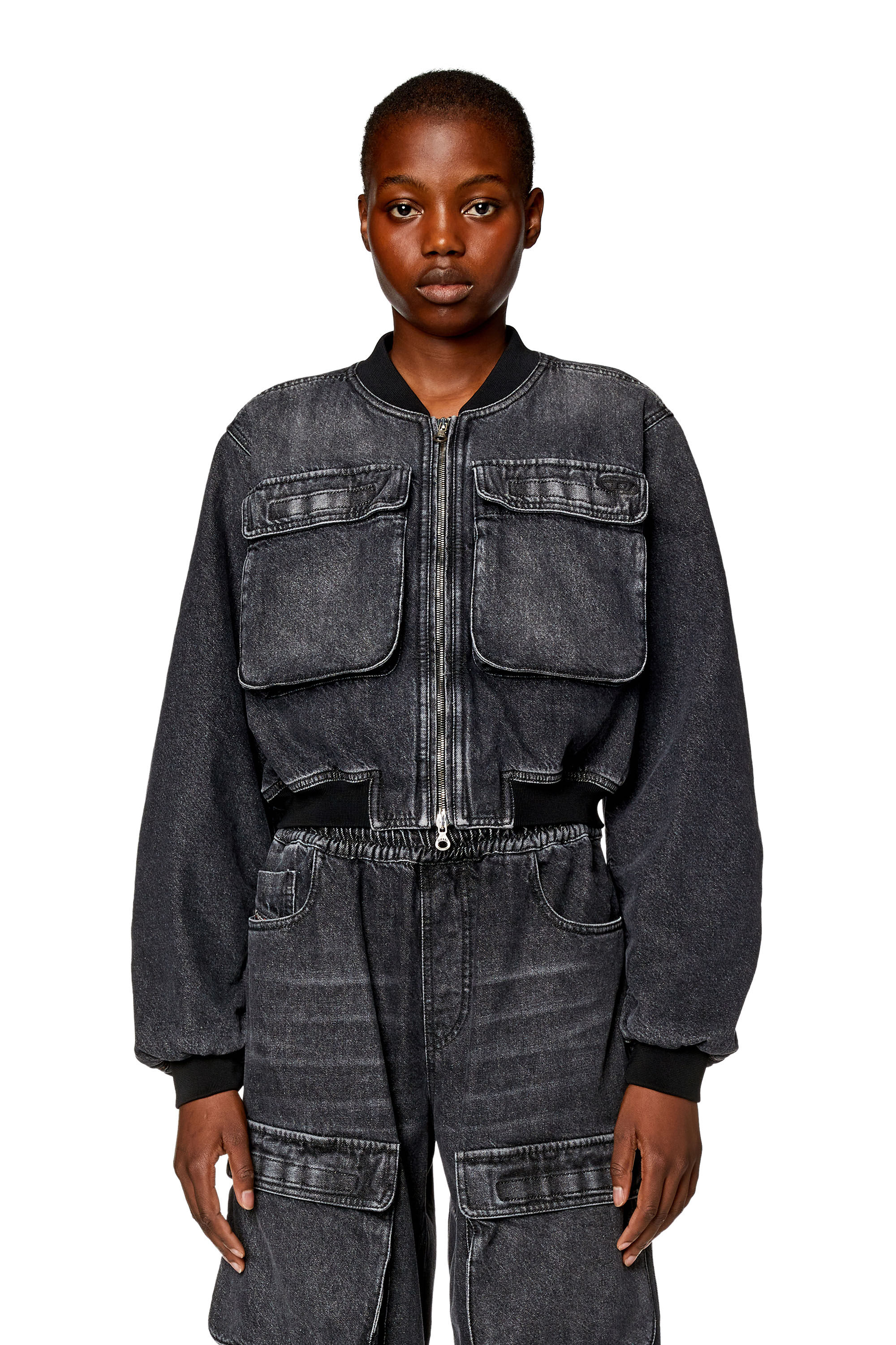 Women's Cropped jacket in fix Denim | Black | Diesel Denim Set