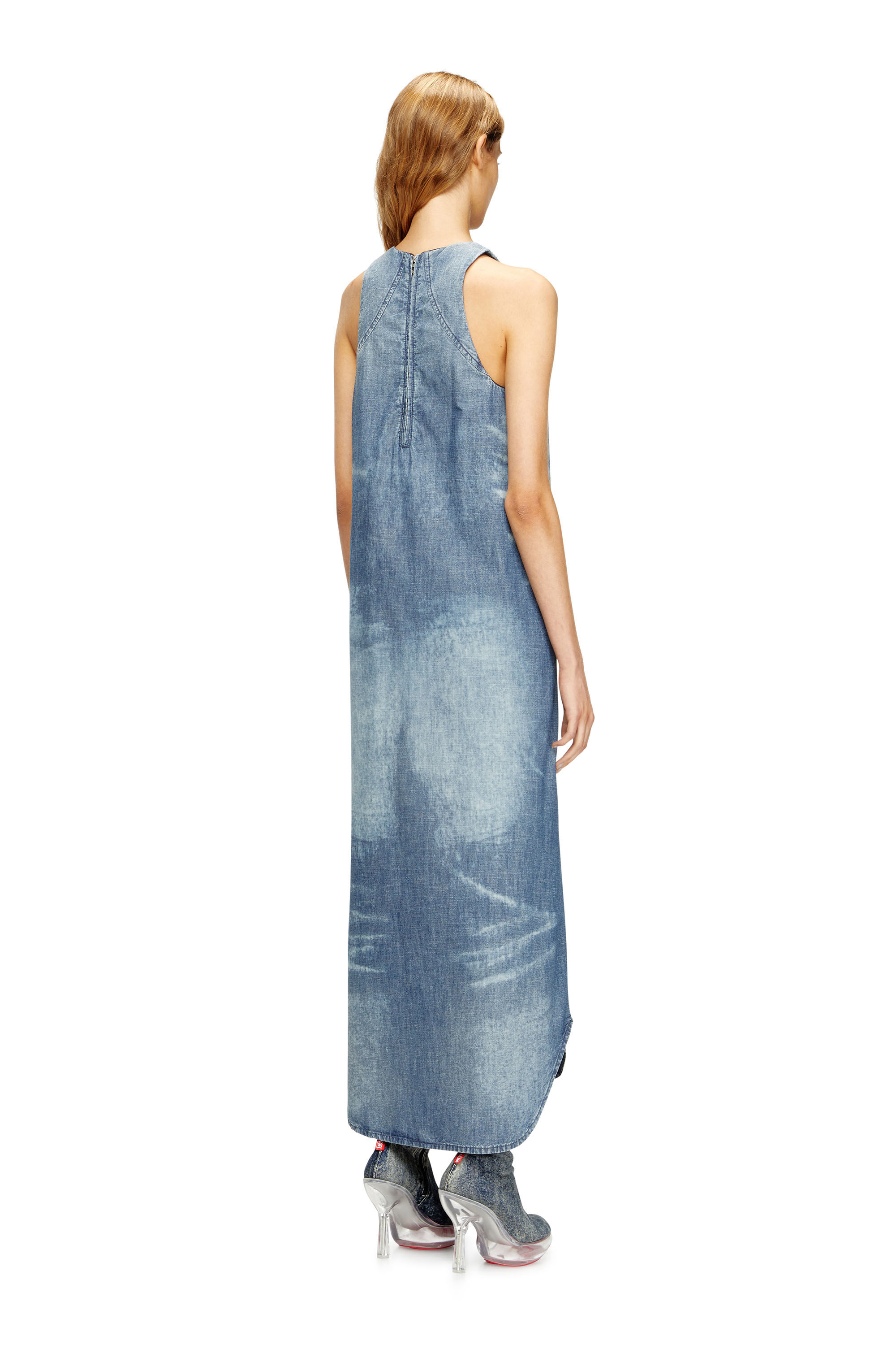 Diesel - DE-LINA-S, Woman's Long dress in marbled denim in Light Blue - 4