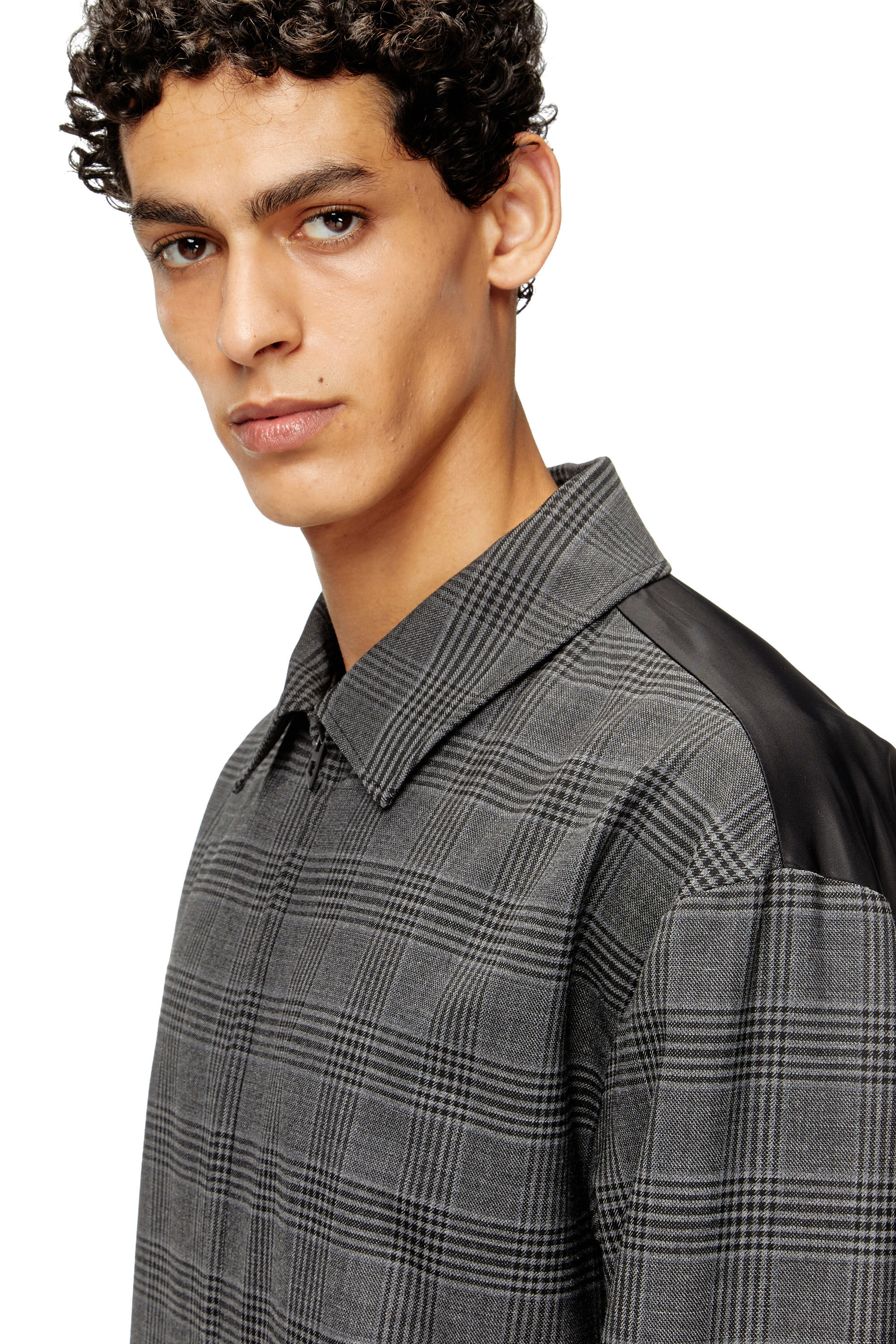 Diesel - J-TING, Chaqueta estilo coach en mezcla de lana príncipe de Gales y satén Hombre in Multicolor - 4