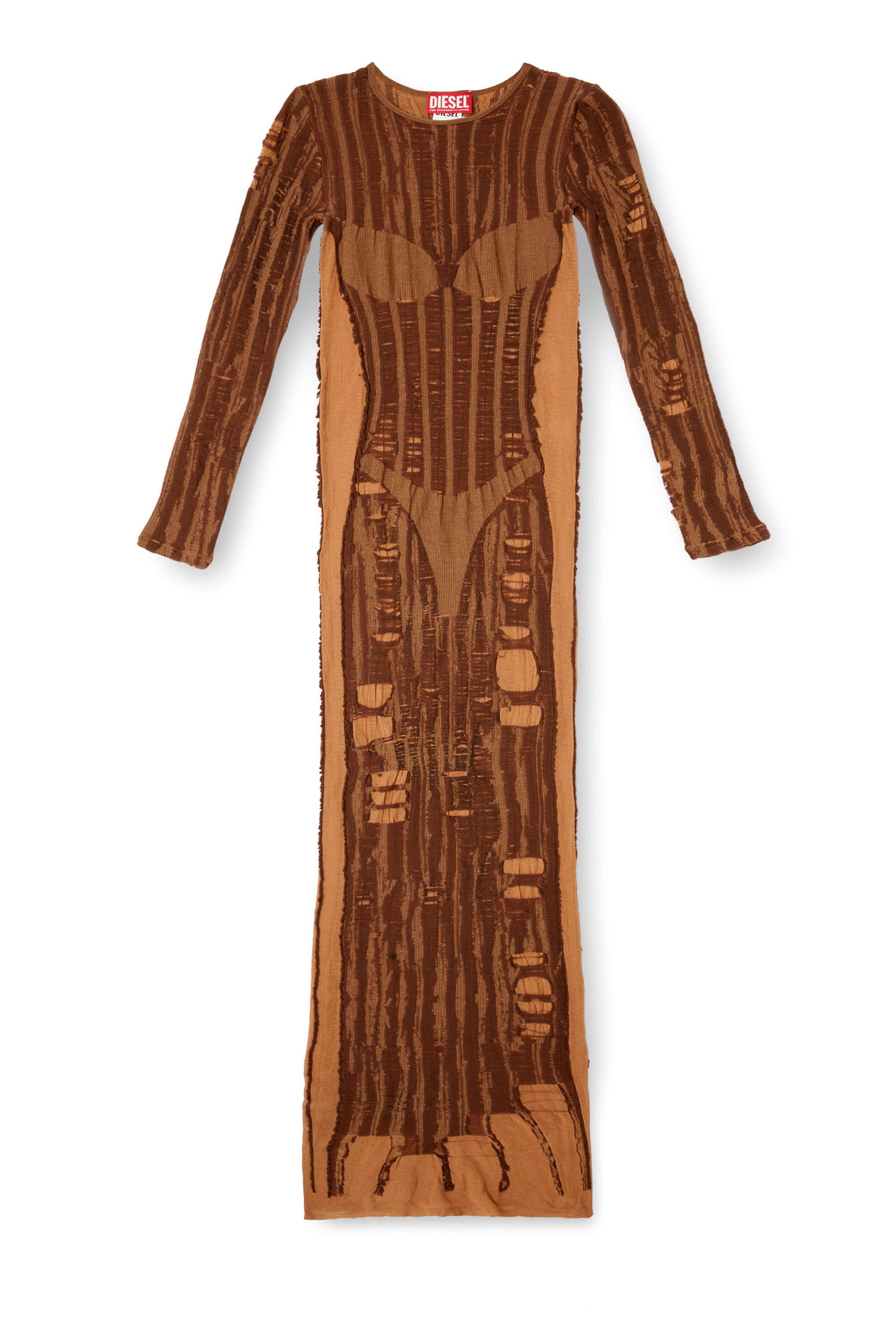 Women's Maxi dress in distressed second-skin knit | Brown Women's Maxi dress in distressed second-skin knit | Brown