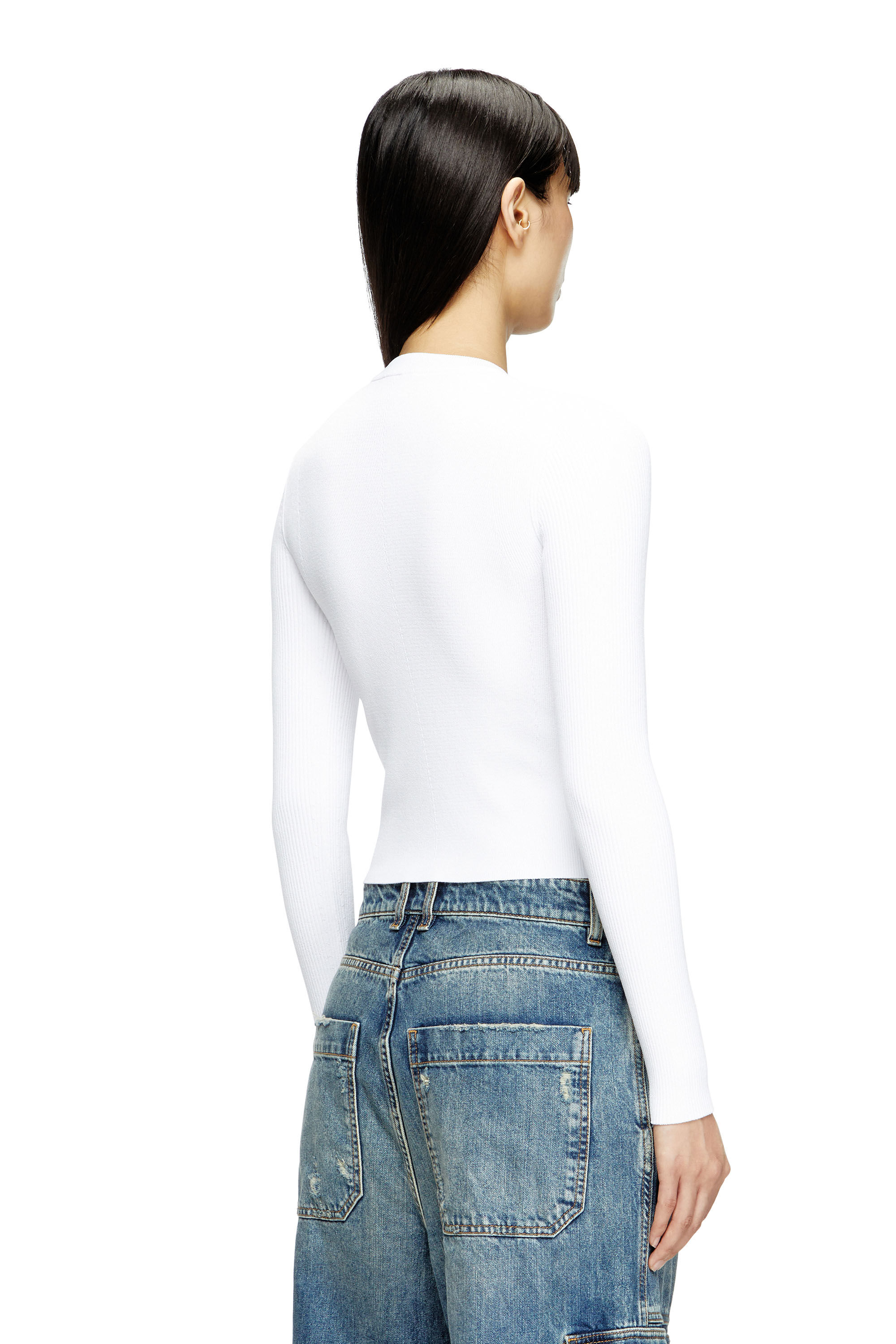 Diesel - M-VALARI, Woman's Rib-knit viscose-blend top with Oval D in White - 5