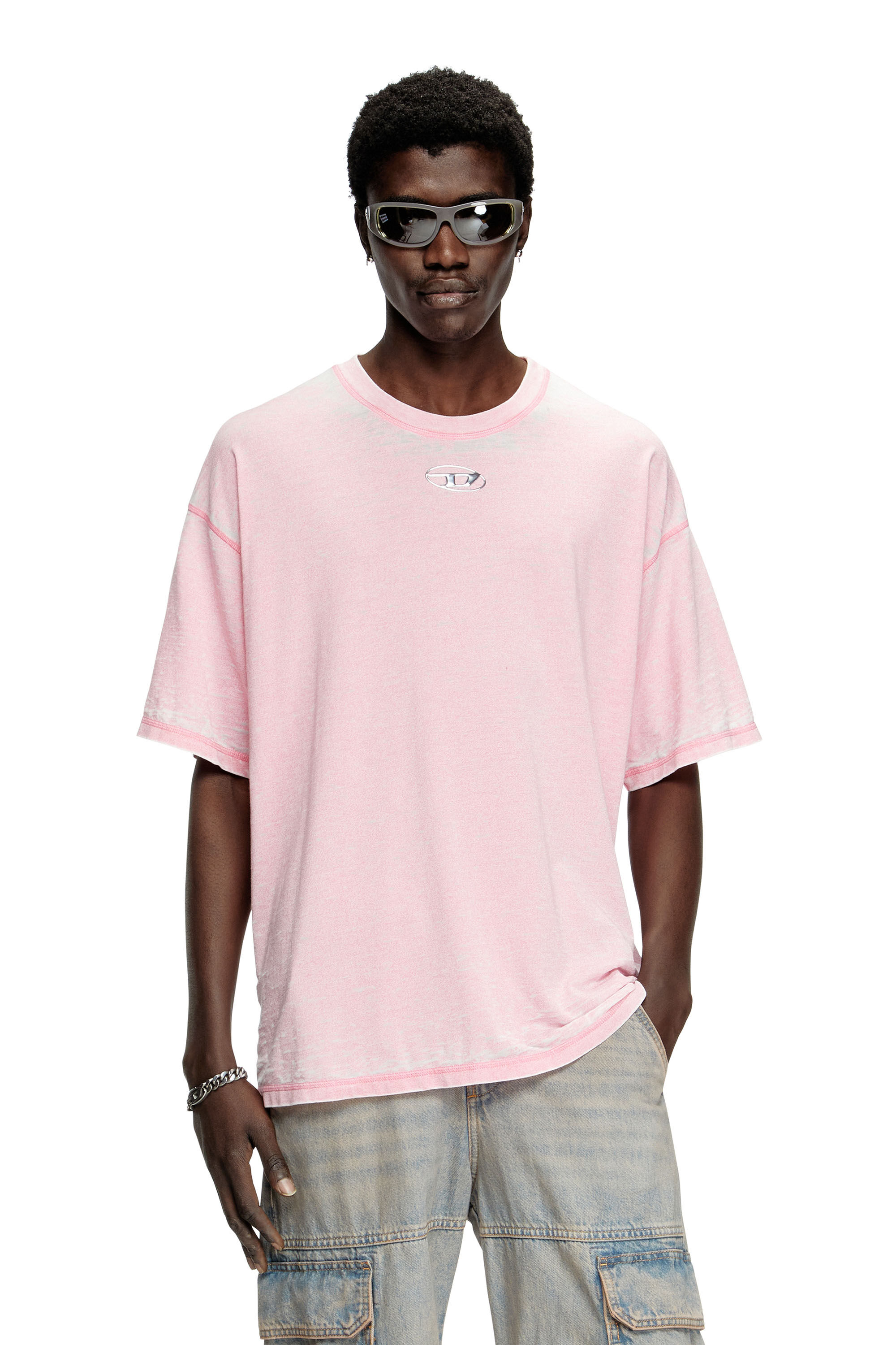 Diesel - T-BOXT-PAK, Camiseta burnout con logotipo de efecto metálico Hombre in Rosa - 3