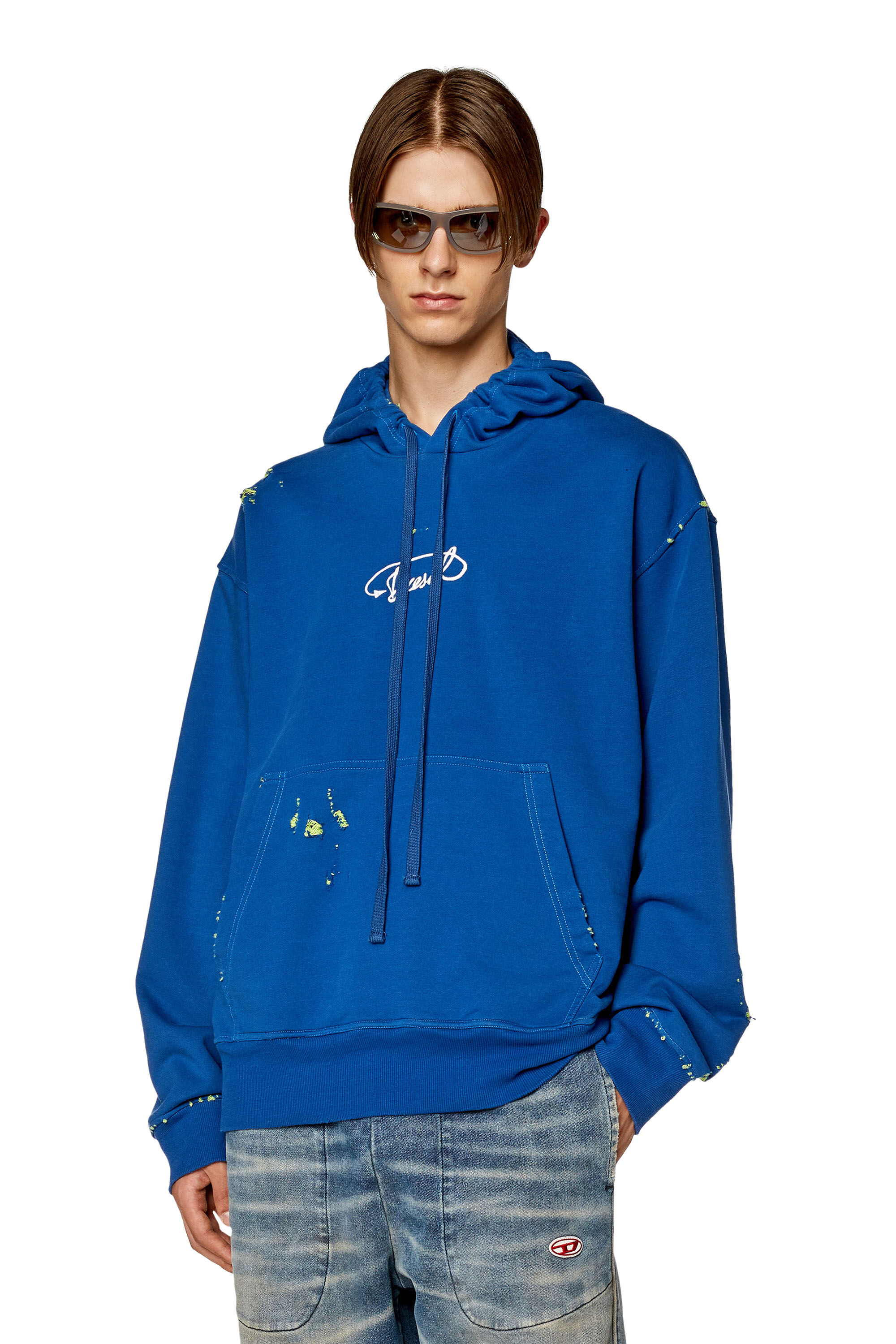 Men's Oversized distressed hoodie with logo | S-MACS-HOOD-L2 Diesel