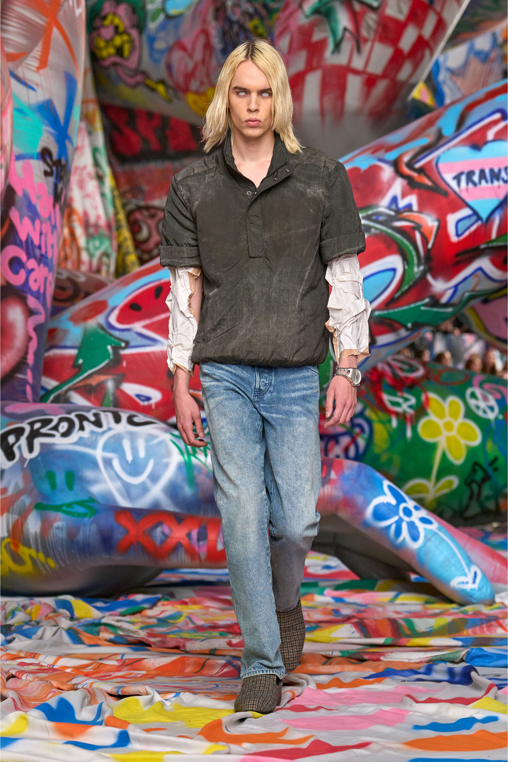 Diesel - J-VALOIS, Chaqueta de manga corta en nylon con efecto denim Hombre in Negro - 6