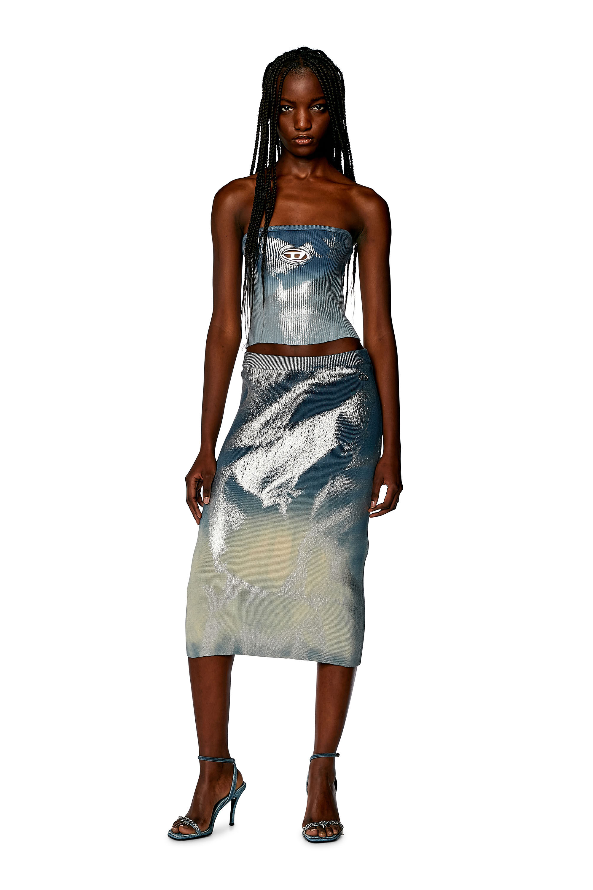 Women's Knit tube top with metallic effects | Blue | Diesel