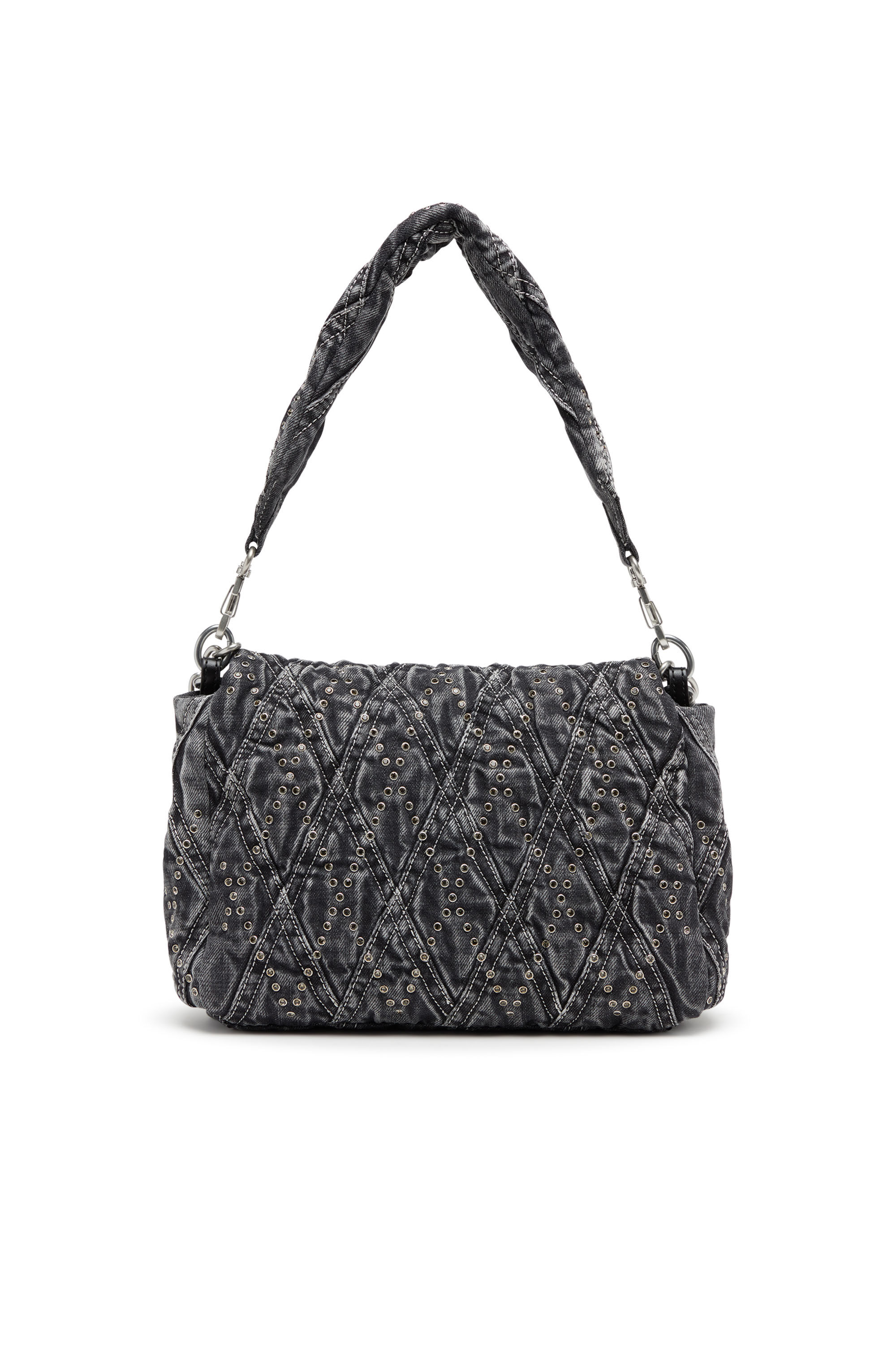 Women s Charm D Shoulder M Shoulder Bag Bejewelled denim shoulder bag with charm Black Diesel