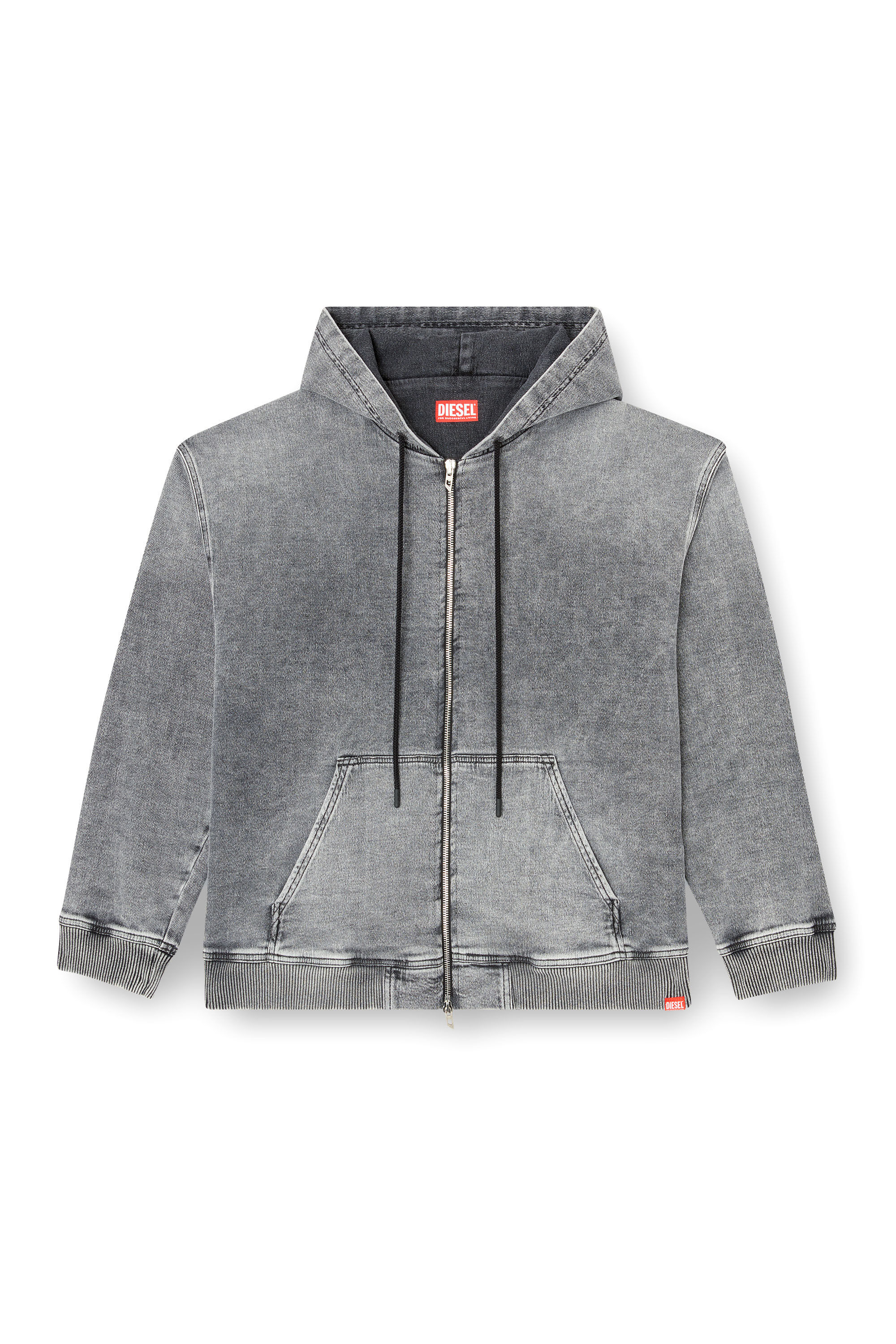 Diesel - HS D-GIRI-S TRACK, Sudadera con capucha y cremallera en Track Denim marmoleado Unisex in Gris - 2