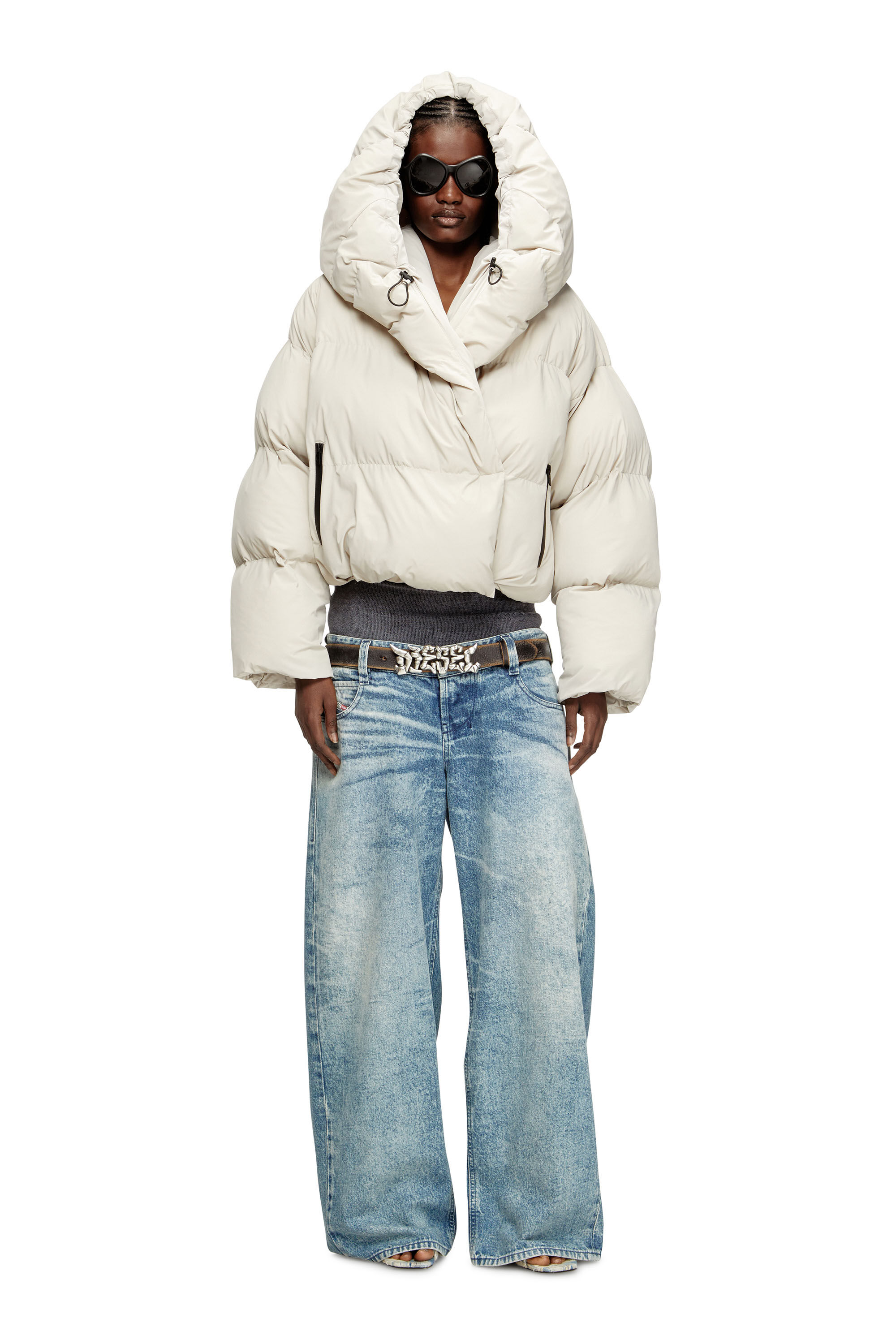 Diesel - W-ILEY-T1, Chaqueta de plumón envolvente en nylon bi-elástico Mujer in Beige - 1