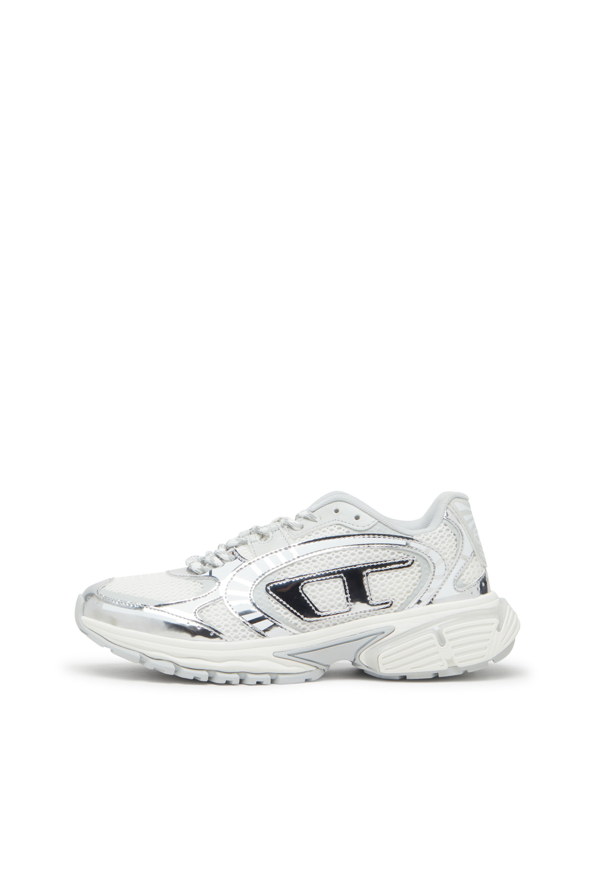 DIESEL◆ S-Pro-V-Dense ロゴ ロースニーカー White Women's S-Pro-V-Dense-Metallic mesh sneakers with Oval D