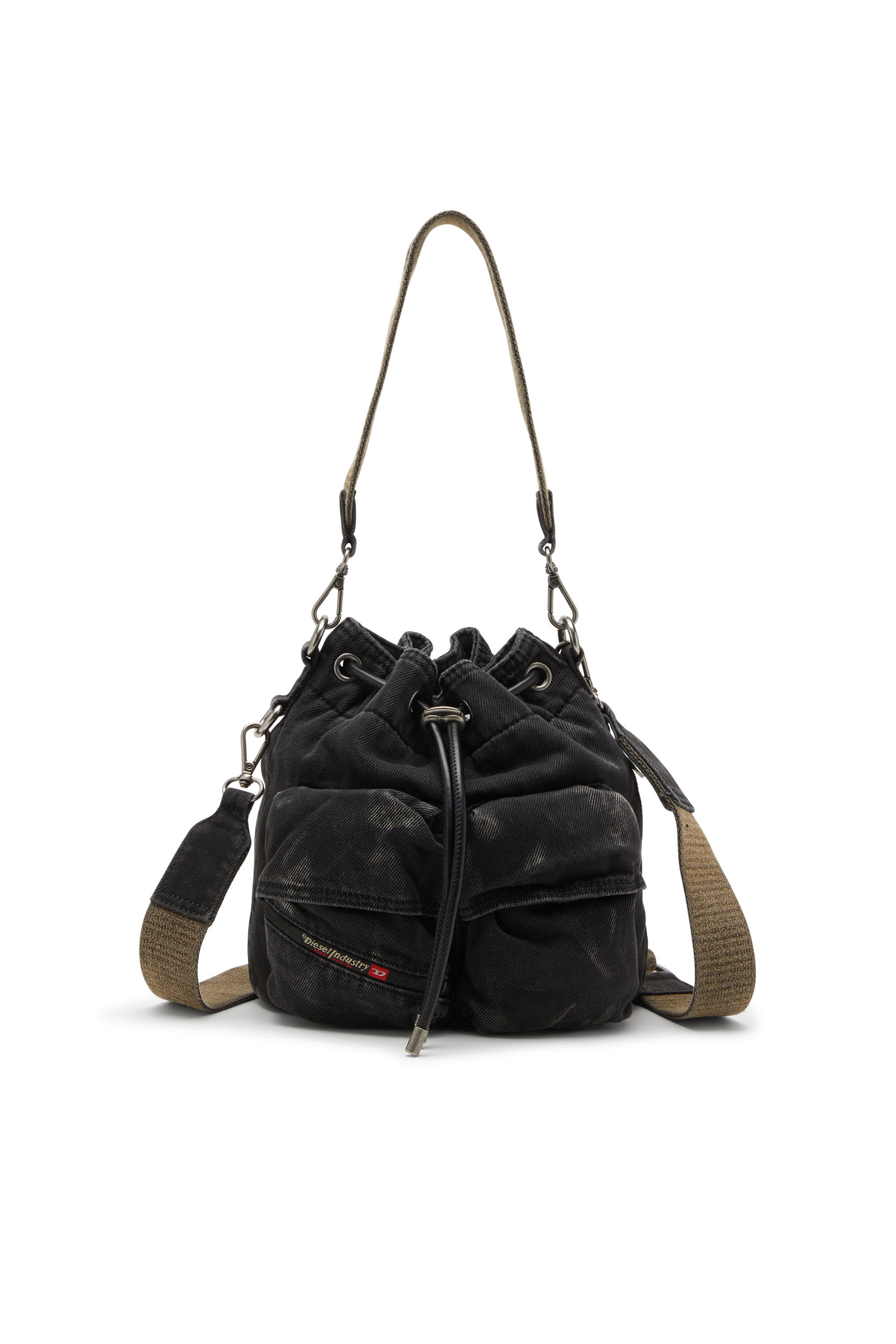 Women's Multi-Pkts-Multipocket bucket bag in washed denim