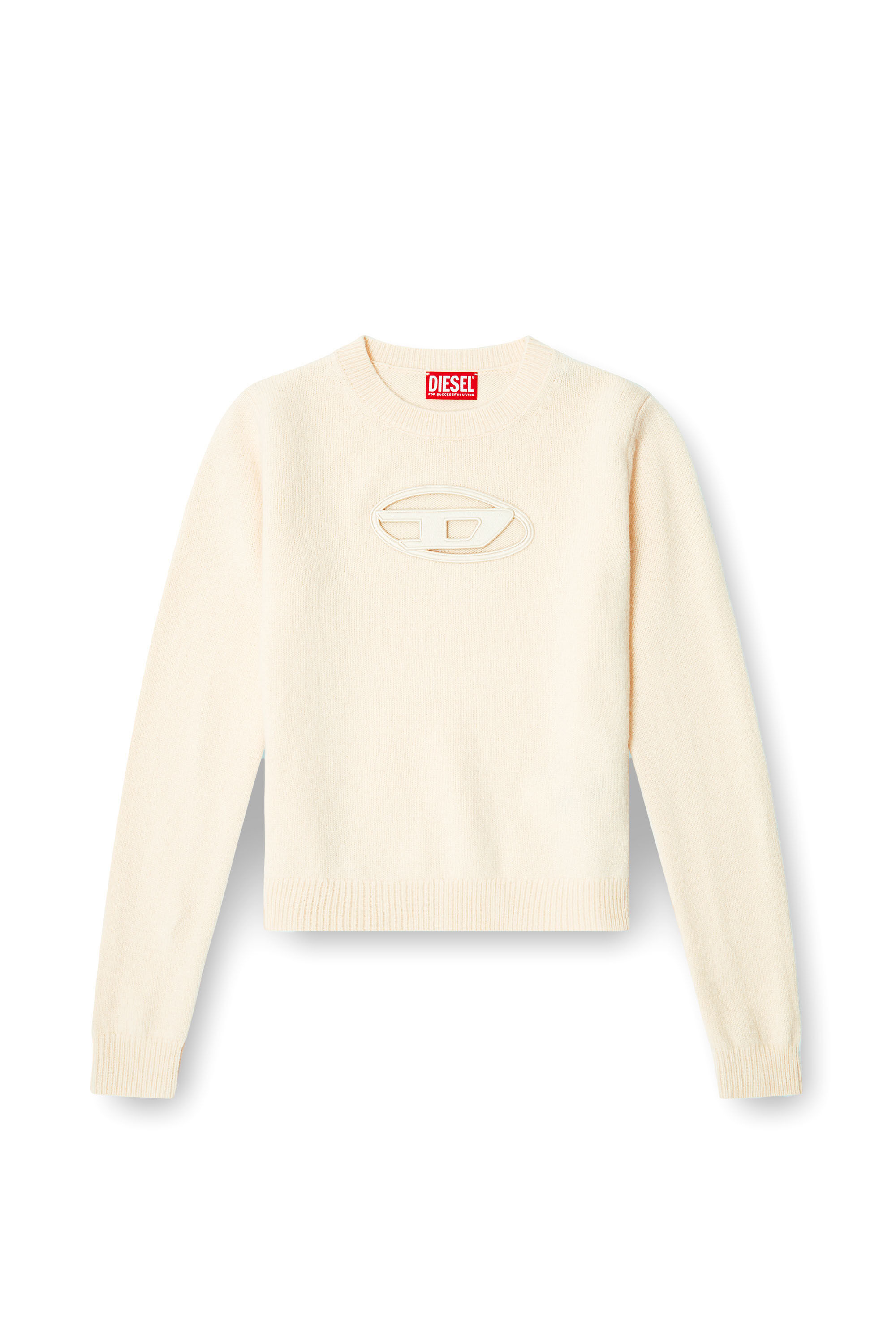 Women's Cashmere-blend jumper with cut-out logo | Beige | Diesel Women's Cashmere-blend jumper with cut-out logo | Beige | Diesel