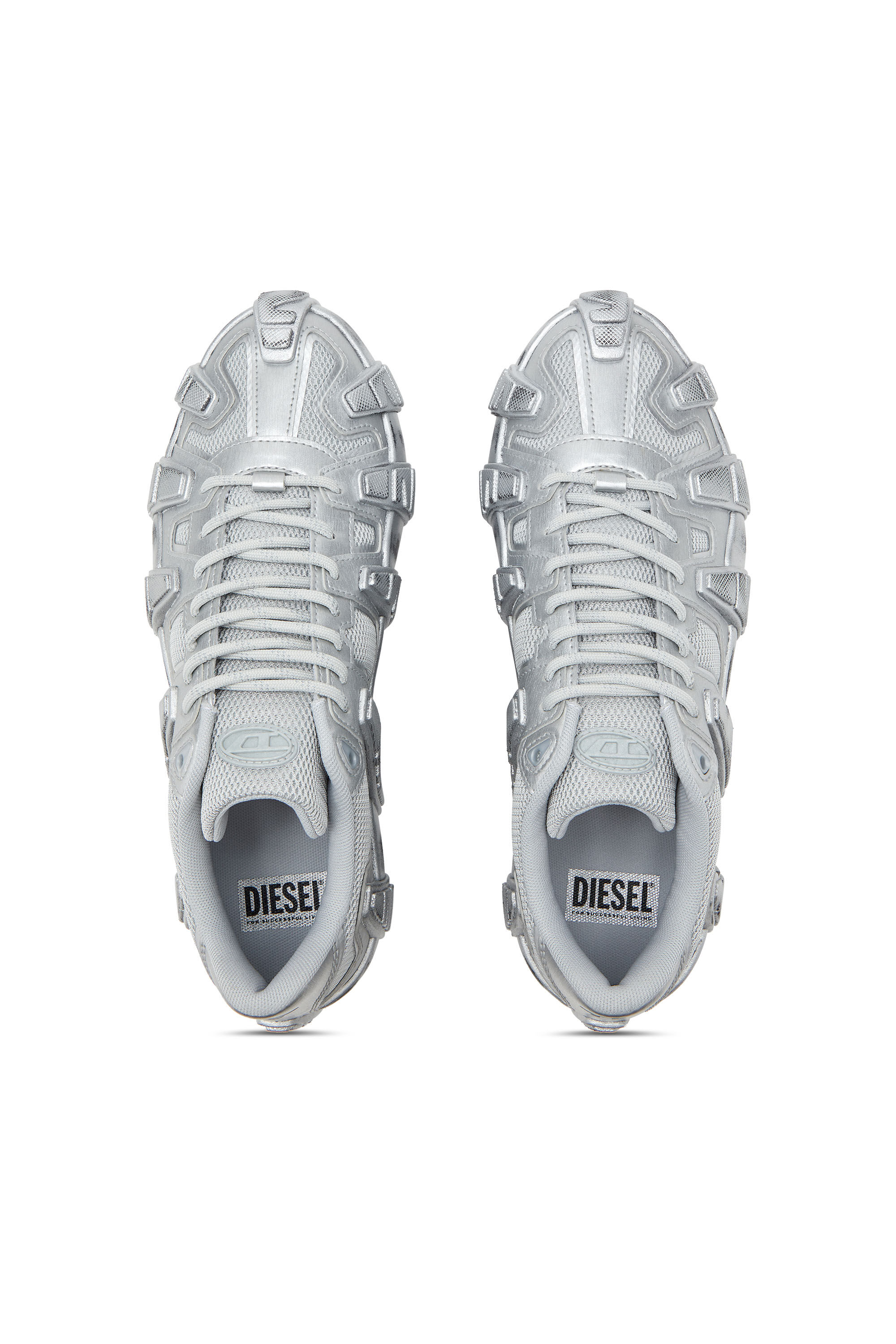 Diesel - S-D-GRIFFE LOW, Deportivas metálicas de malla y PU Hombre in Plateado - 4