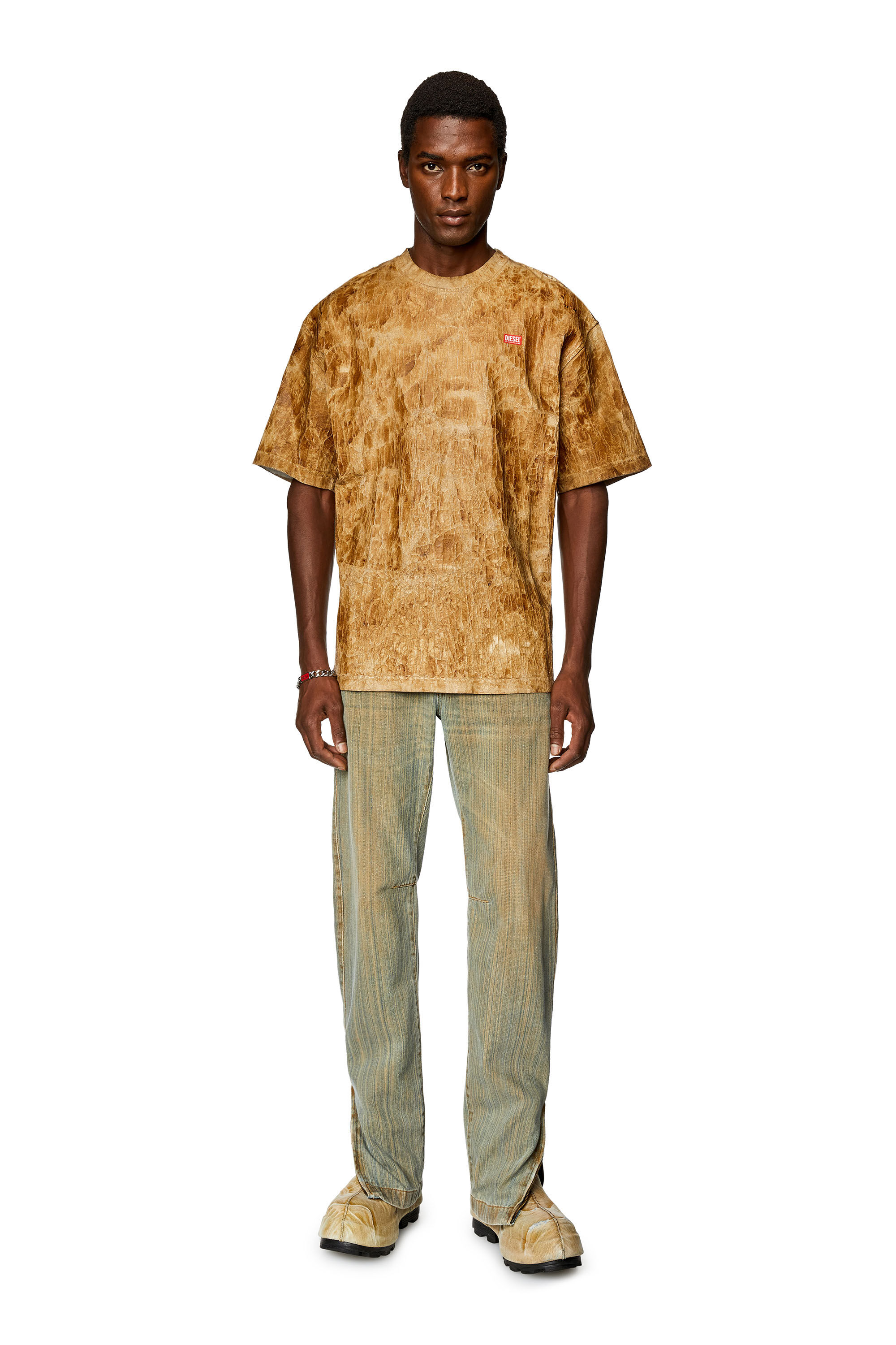 Men's Leather-effect cotton T-shirt | Brown | Diesel