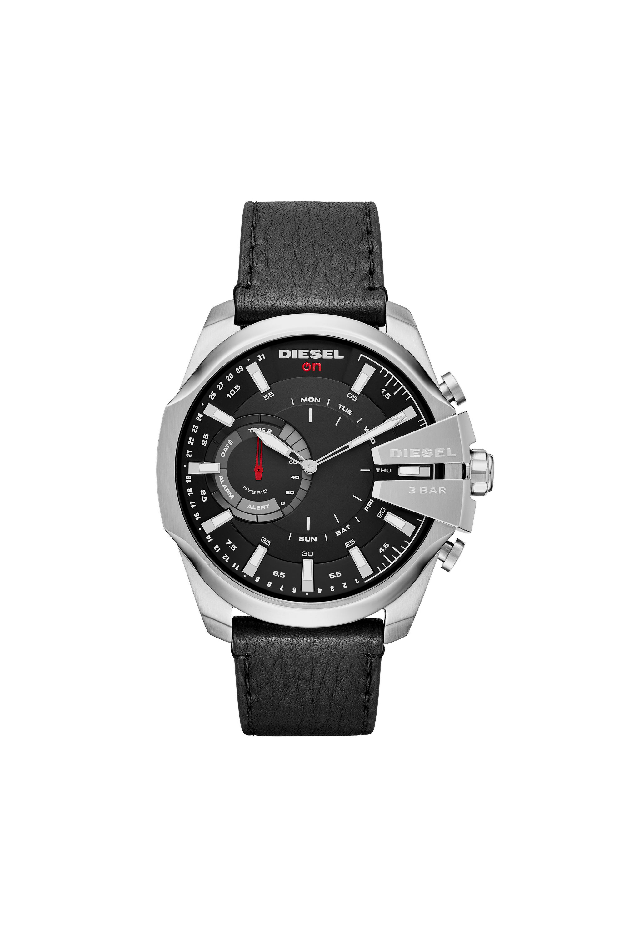 Diesel - DT1010, Man's Mega Chief Hybrid black smartwatch with silver indexes, 48 mm in Black - 4