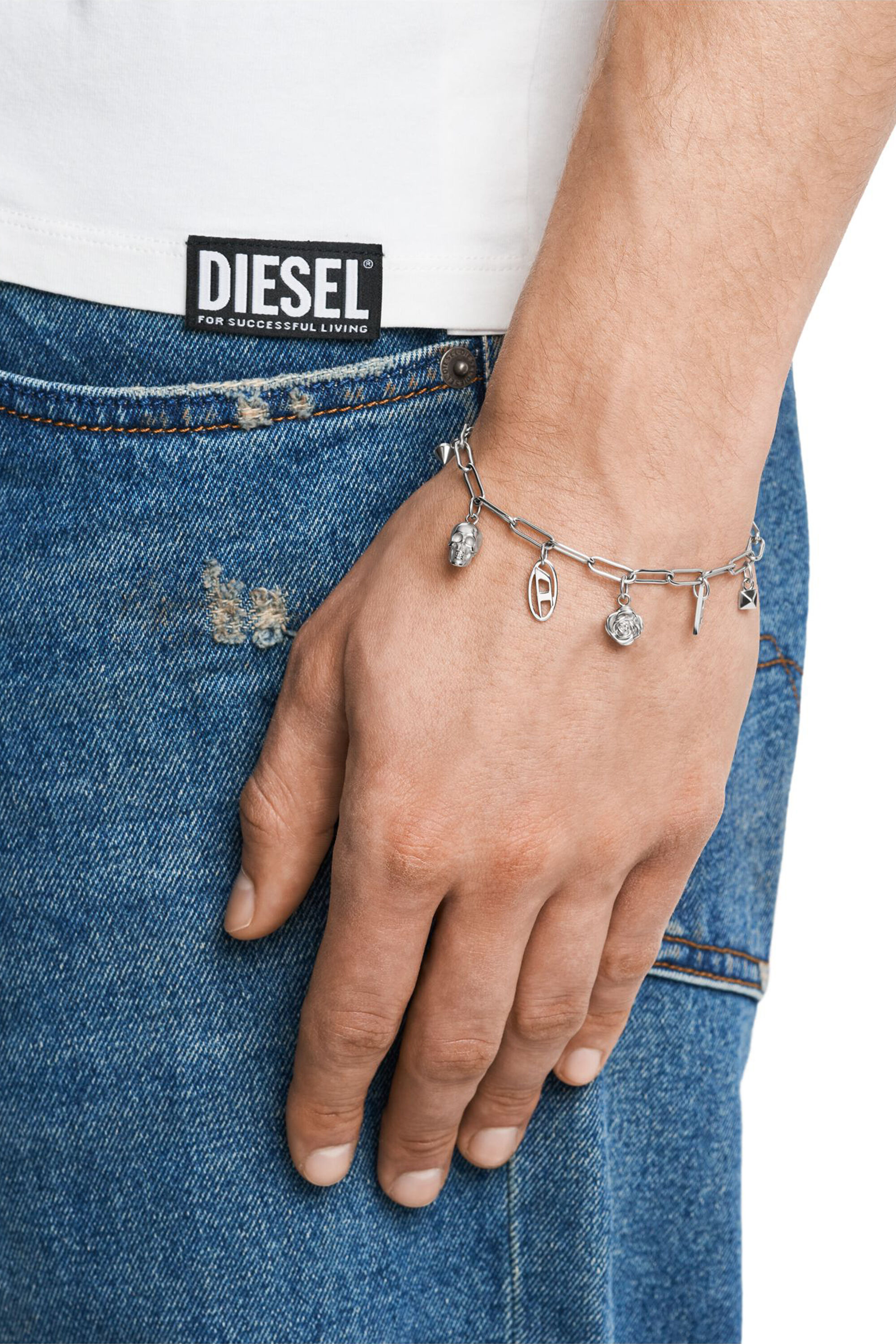 Diesel - DX1604040, Pulsera con dijes de acero inoxidable Unisex in Plateado - 4