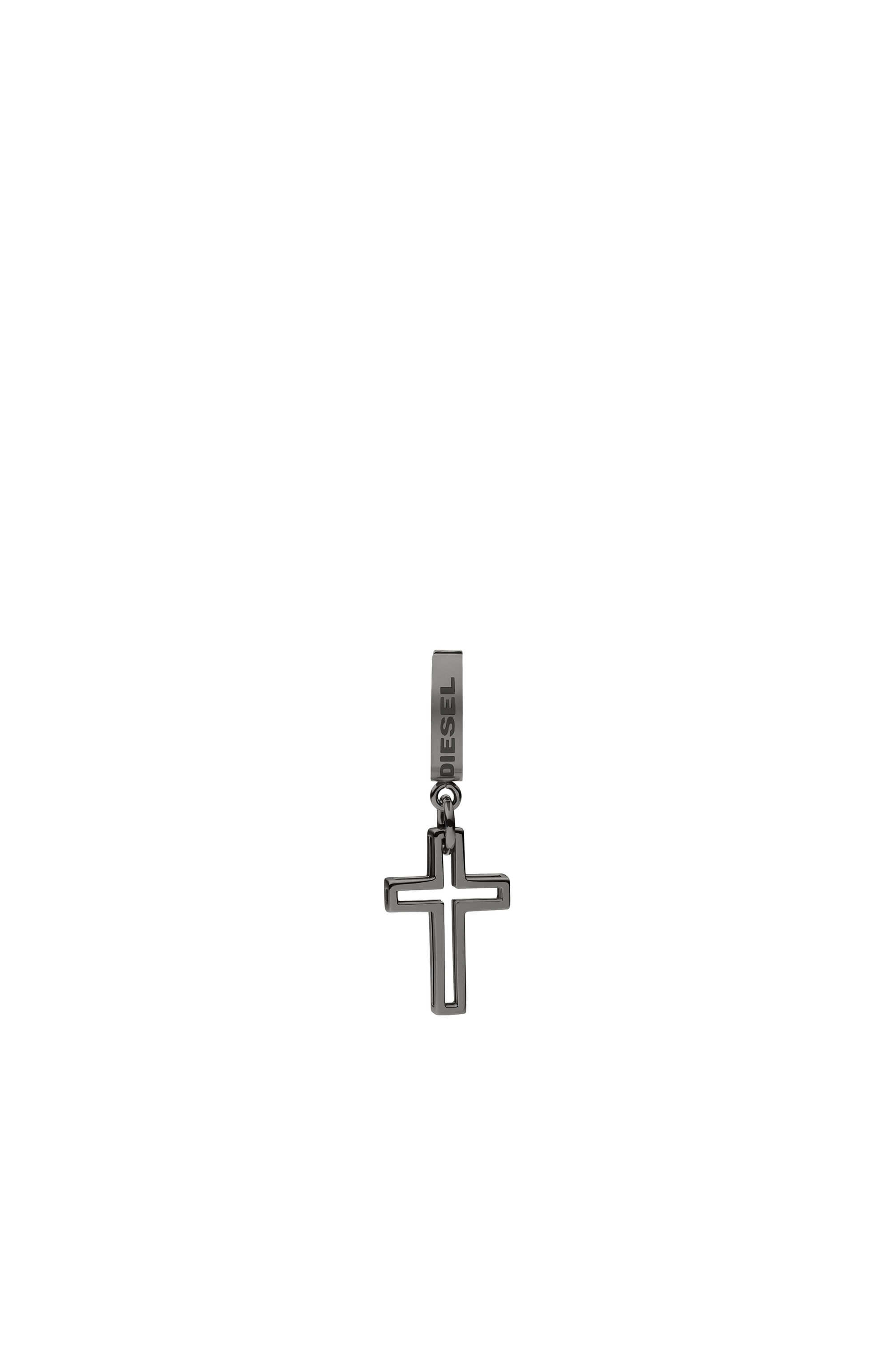 Diesel - DX1274, Man's Black stainless steel cross motif drop earring in Silver - 2