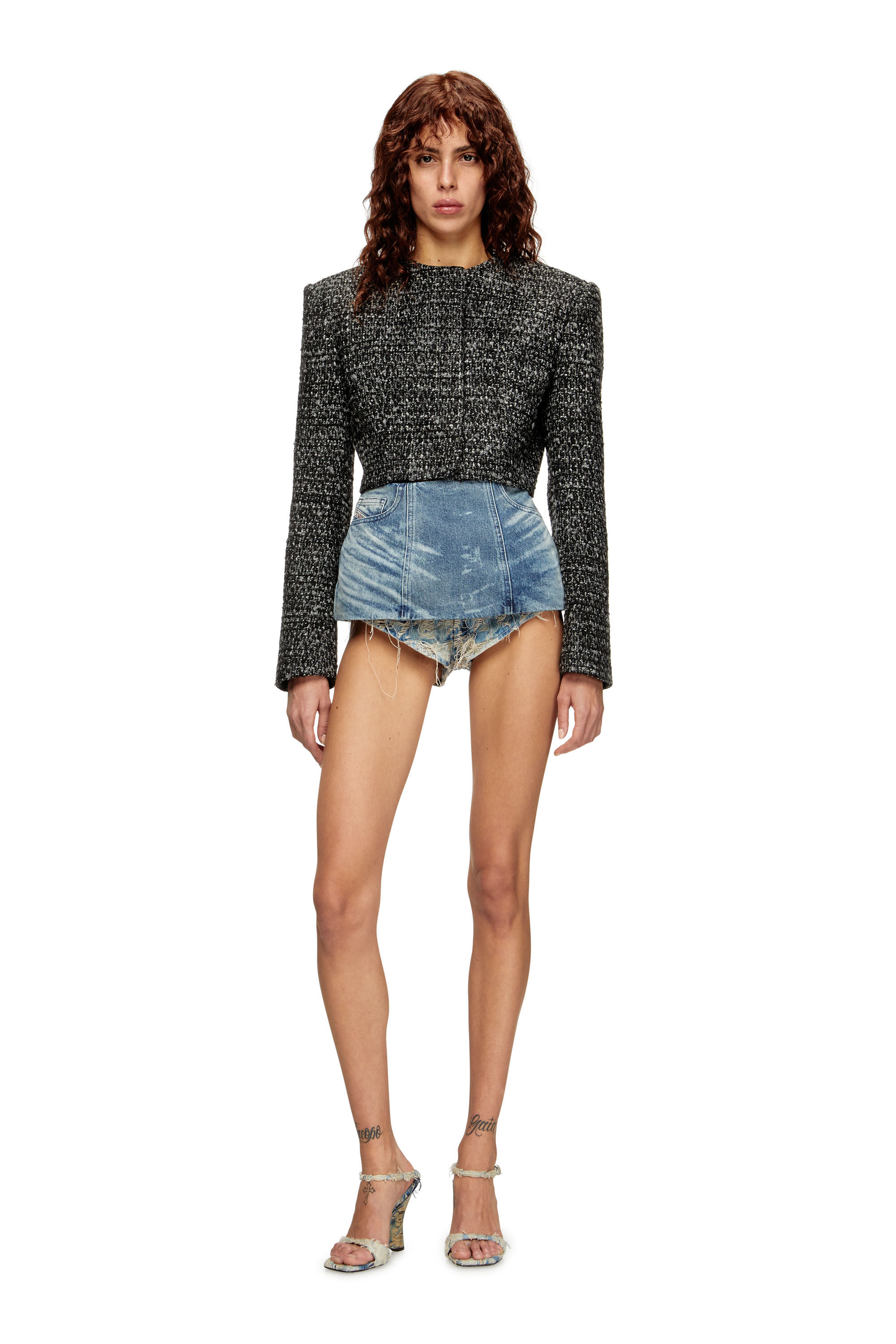 Diesel - DE-NORA-FSH, Falda con cinturón en denim de algodón y cáñamo grabado con láser Mujer in Azul marino - 1