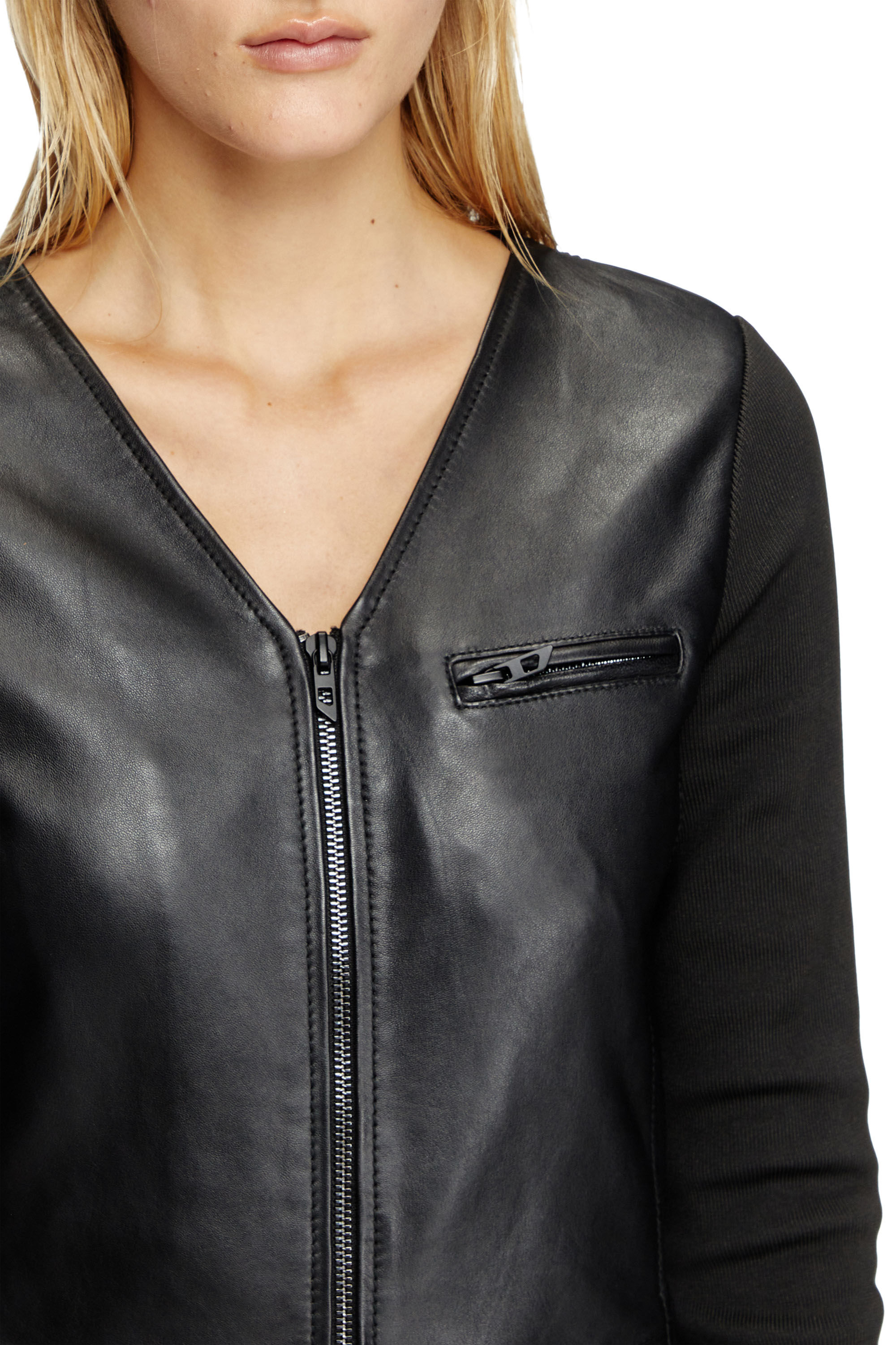 DIESEL>>ディーゼル L-Ola レザー ミディドレス Women's Dress in leather and stretch knit | Black | Diesel