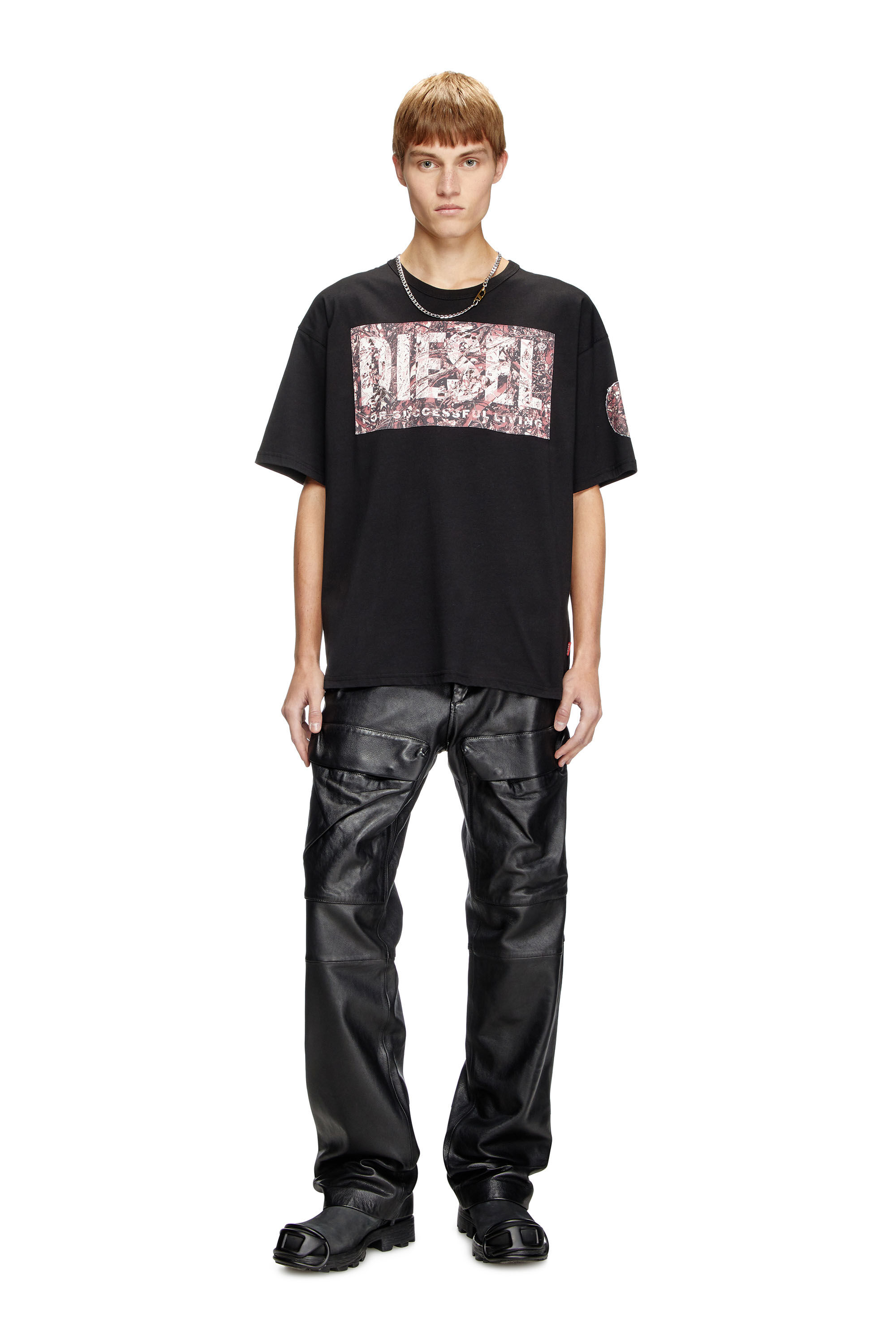 最安値 large with T-shirt Men's gabardine Diesel | Black | logo patch サーフィン・ボディボード