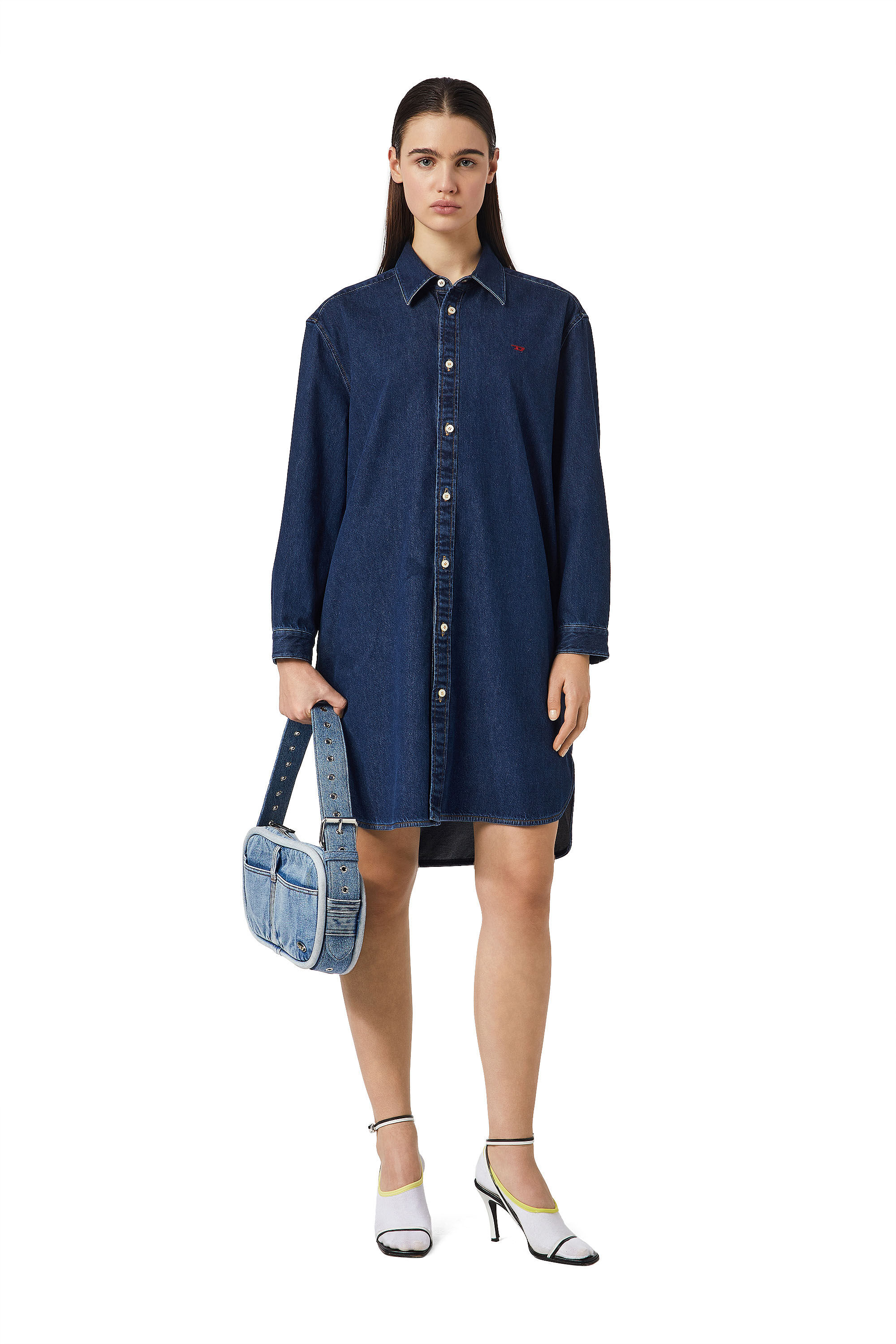 Diesel - DE-BLEX SHIRT DRESS, Woman's Shirt dress in denim in Dark Blue - 1