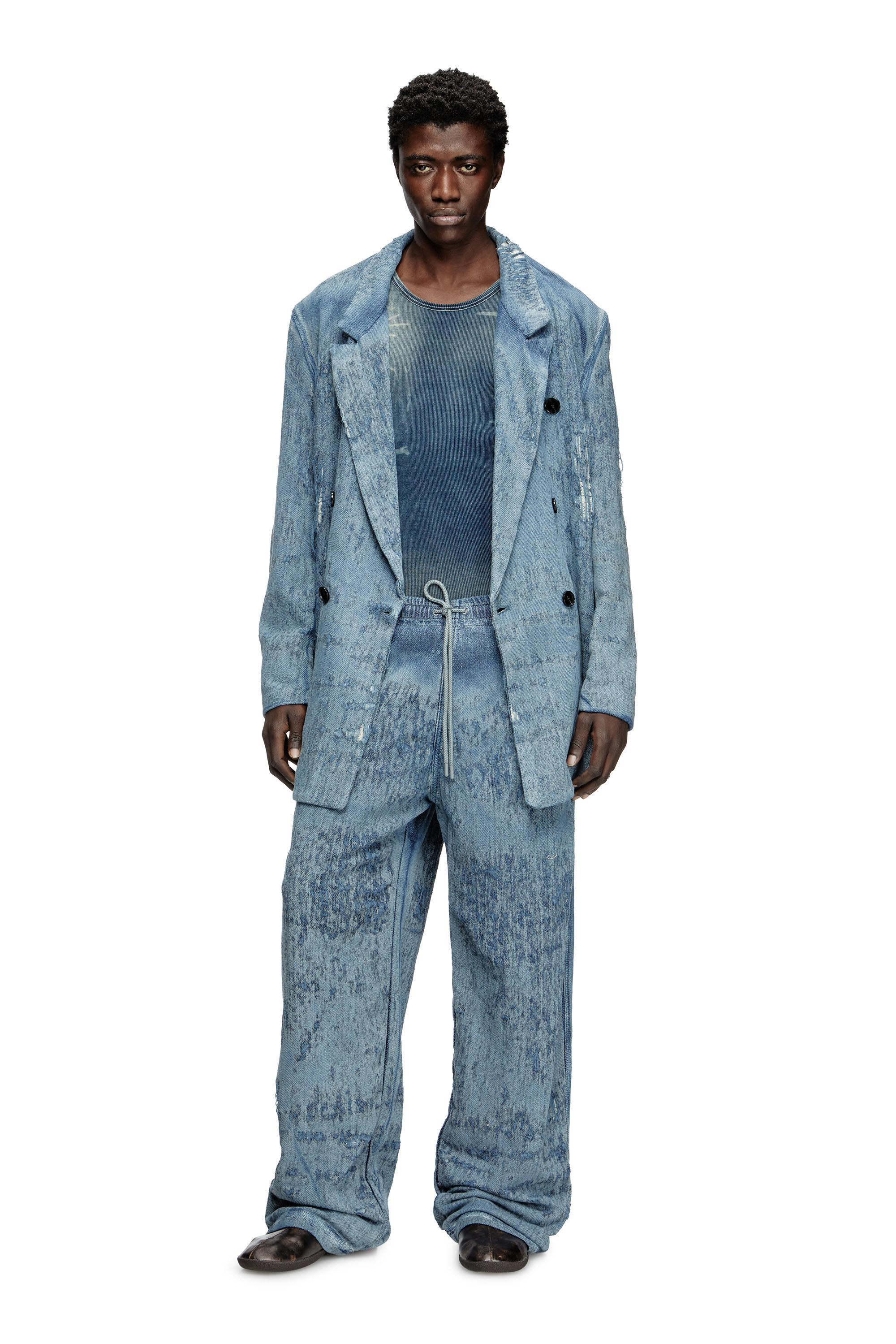 Diesel - D-PEKKA-FSG2, Blazer en denim jacquard ultradestruido Unisex in Azul marino - 1