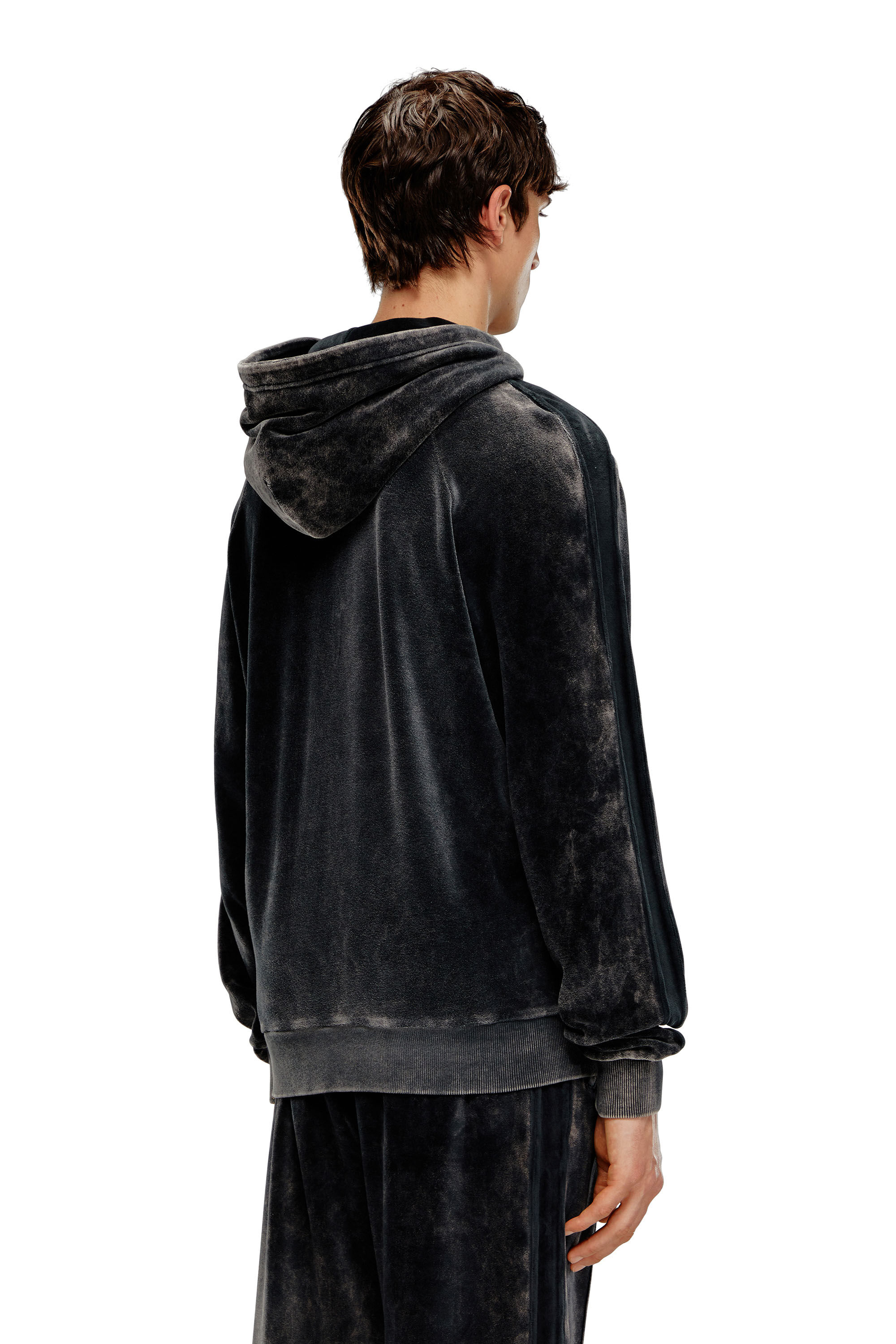 Men s Acid wash chenille zip up hoodie Black Diesel